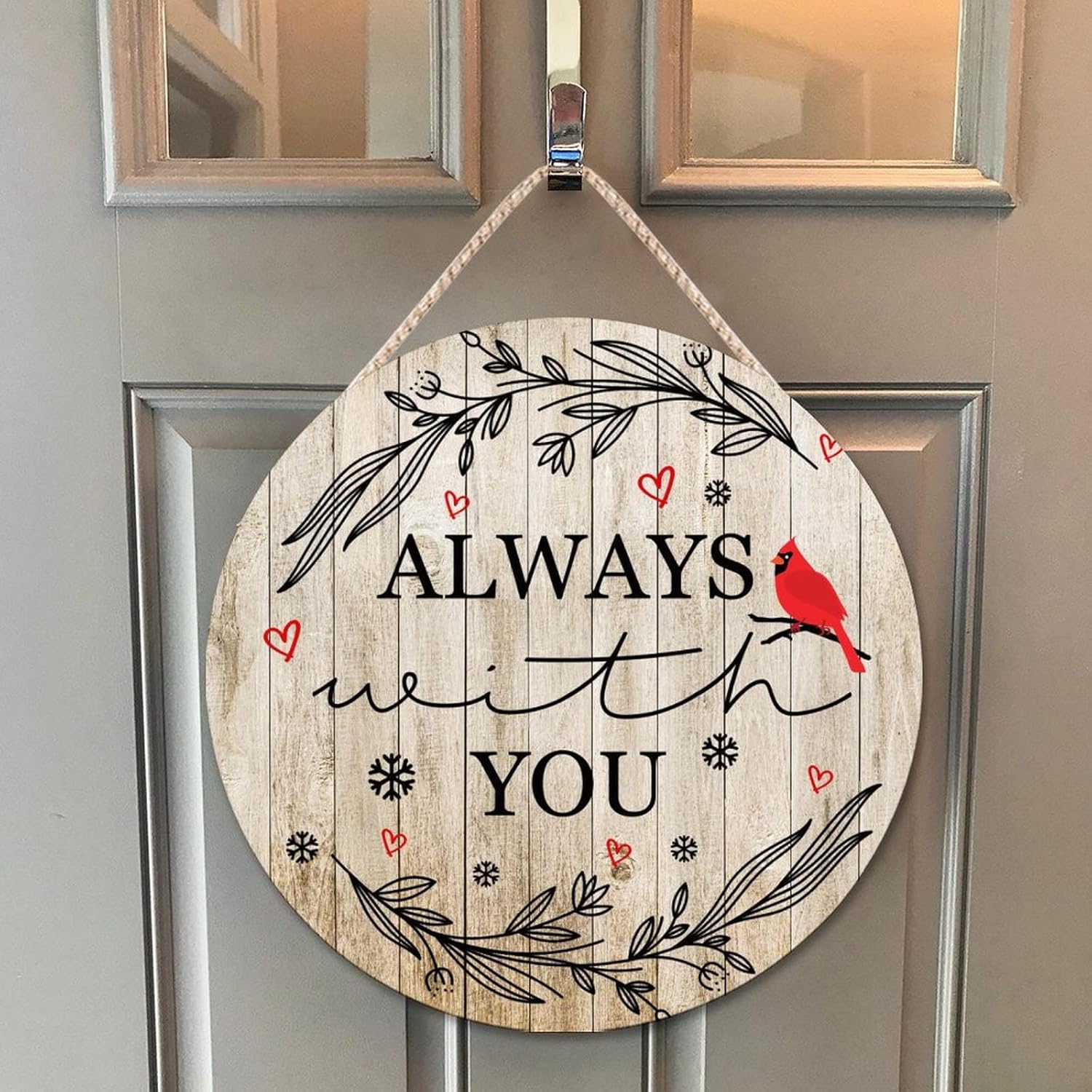 Farmhouse Front Door Hanger with Red Birds Quote 10x10 Wood Sign