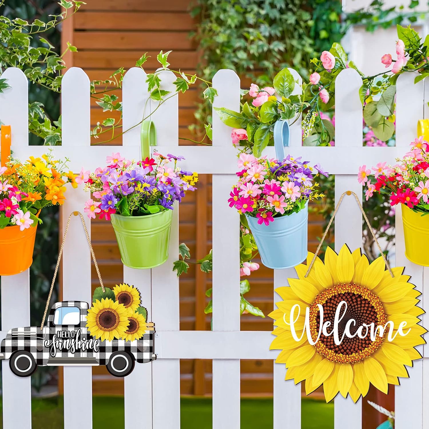Chitidr 2 Pcs Sunflower Welcome Wooden Door Hanger