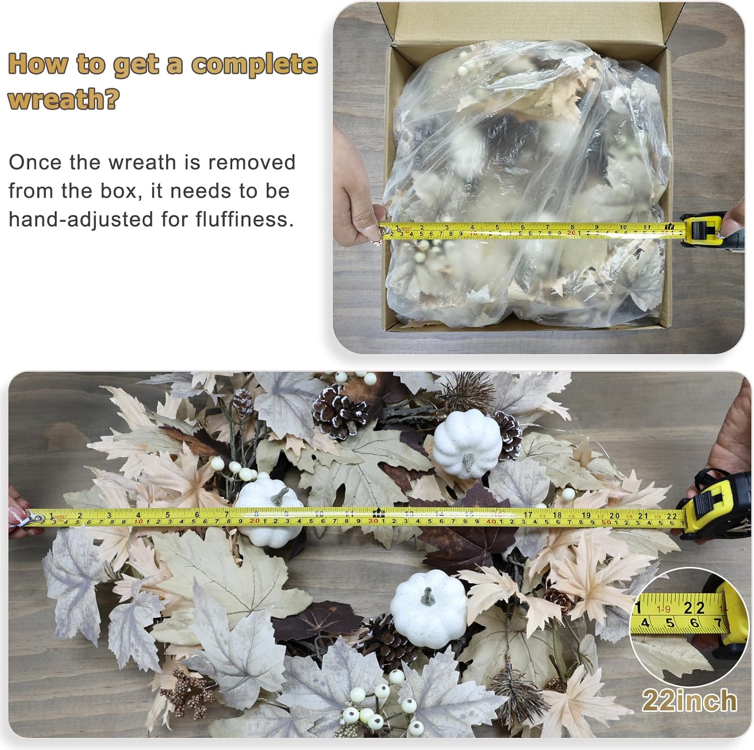 Realistic Fall Wreath with Timer Lights 22 Inch