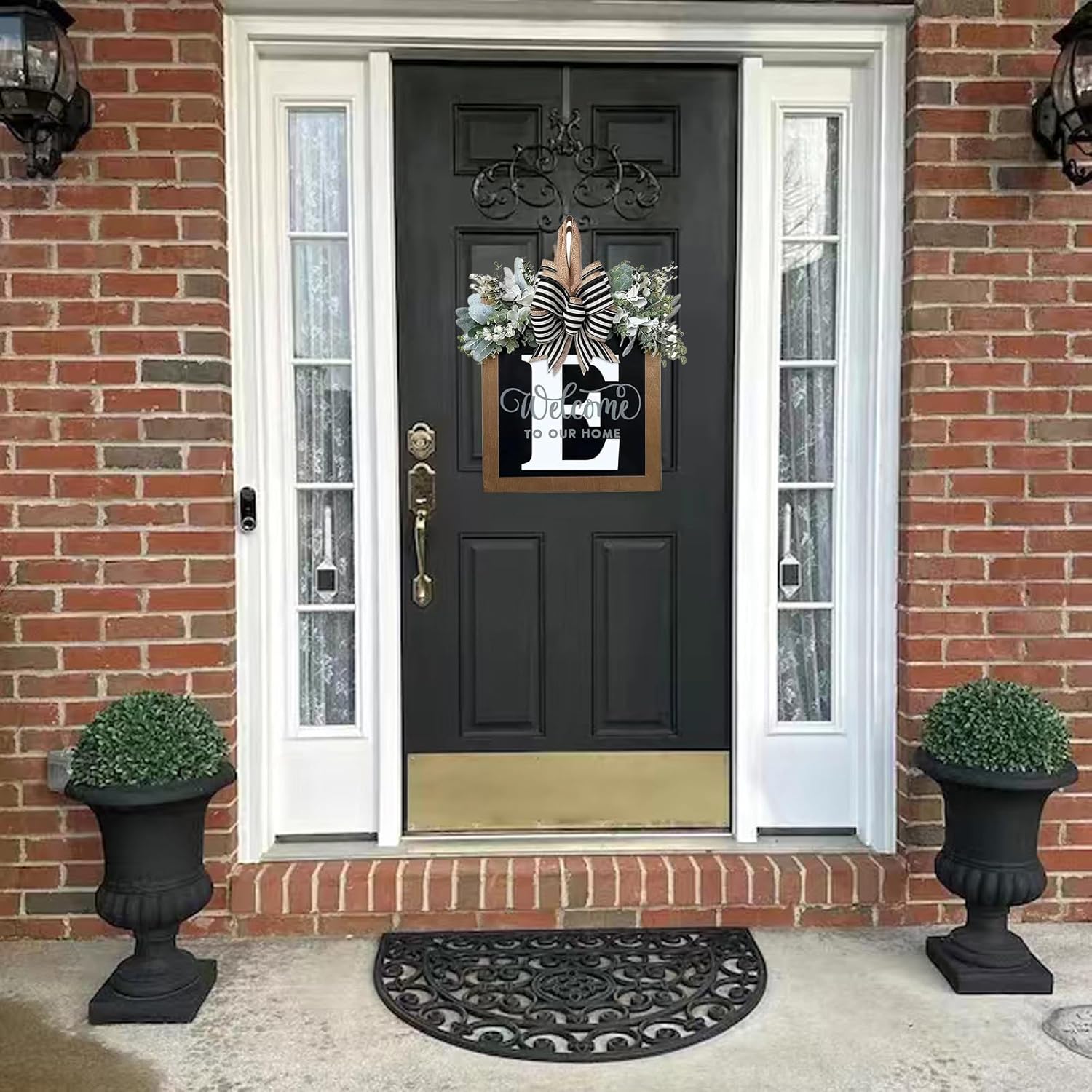 2023 New Surname Front Door Garland Wreath with 26 Letters Welcome Sign
