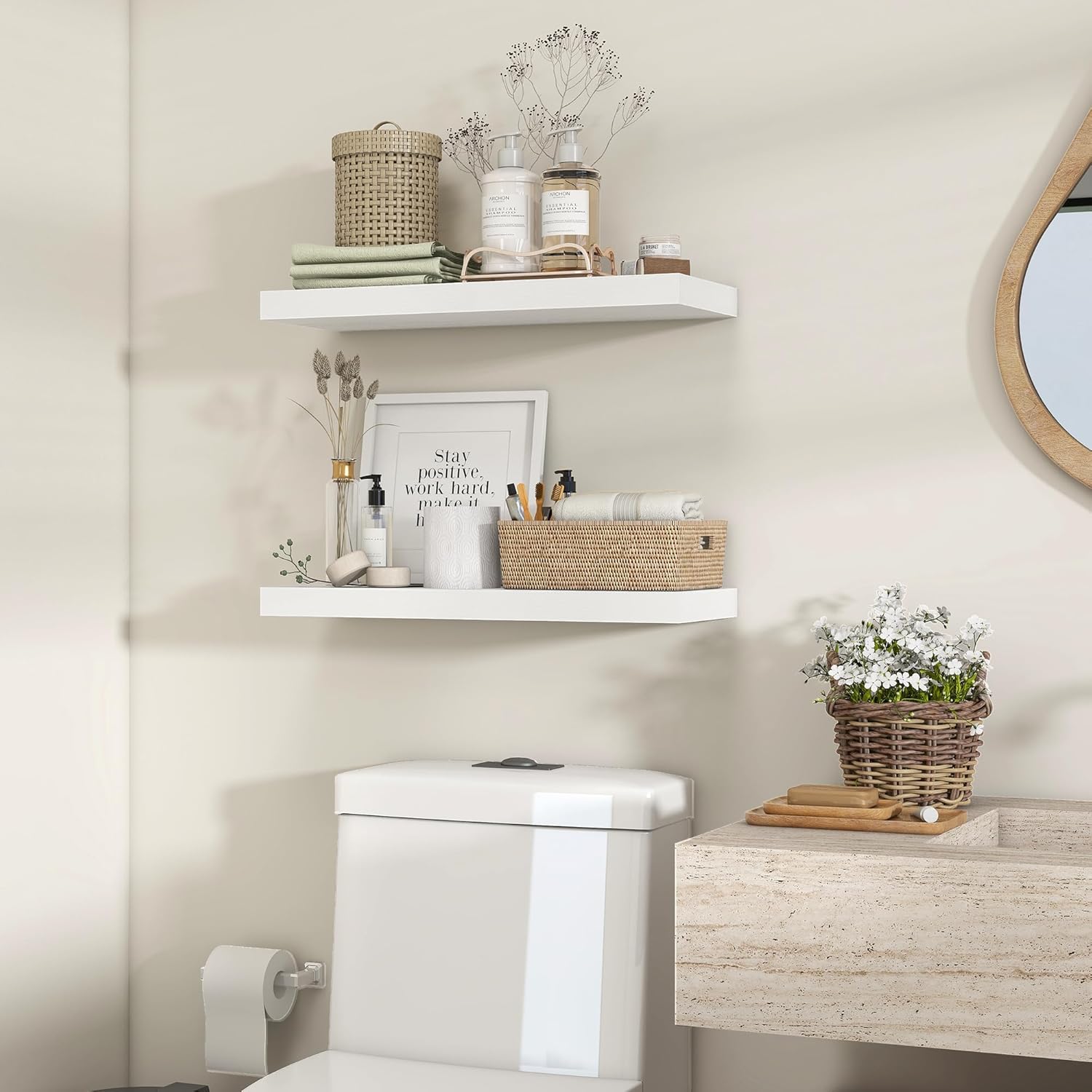 Heimlove 24 Inch Floating Shelves Wall Mount Set of 2