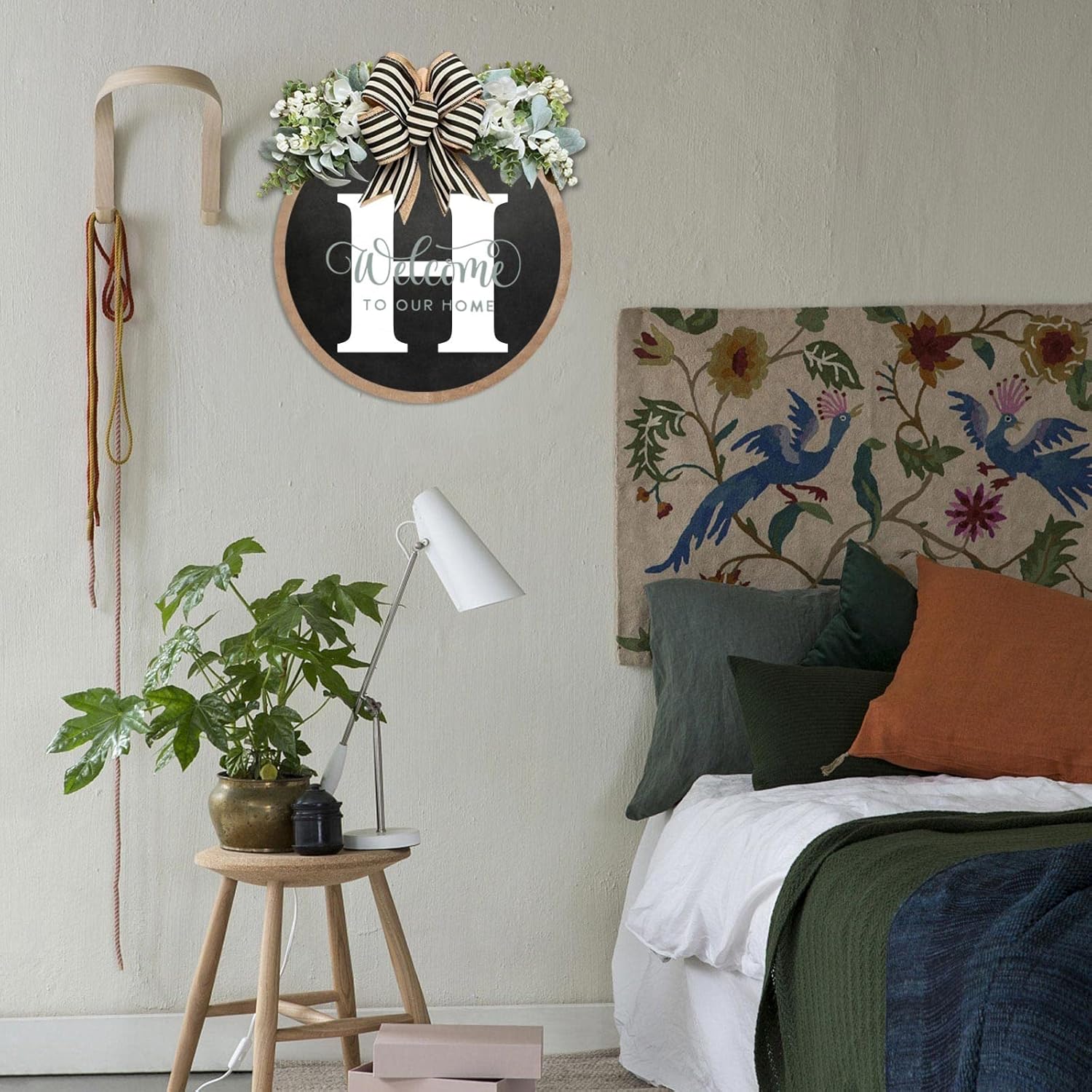 Unique Initial Last Name Round Front Door Wreath with Bow 1
