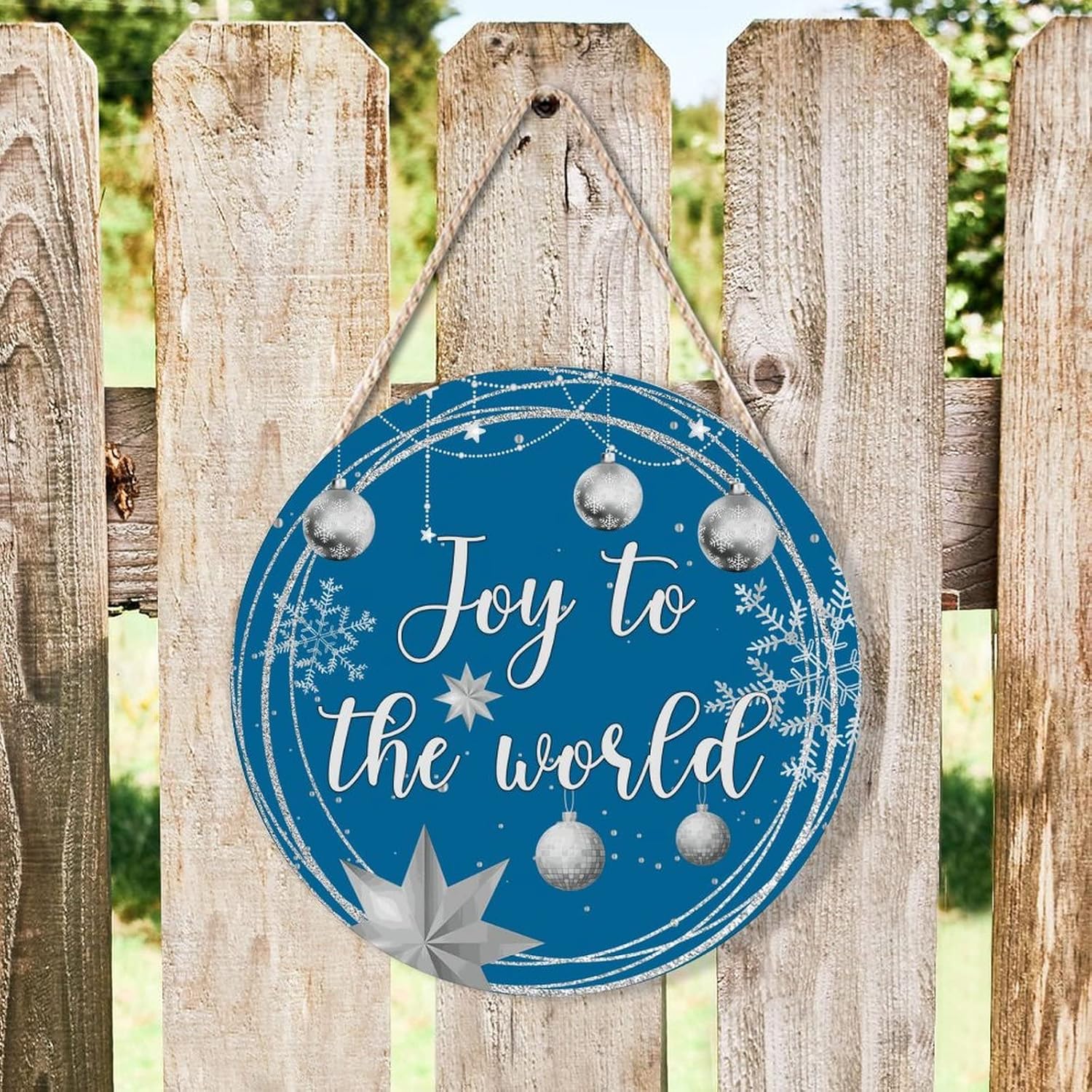 Christmas Gold Wreath Door Hanger 10x10in Wood Sign