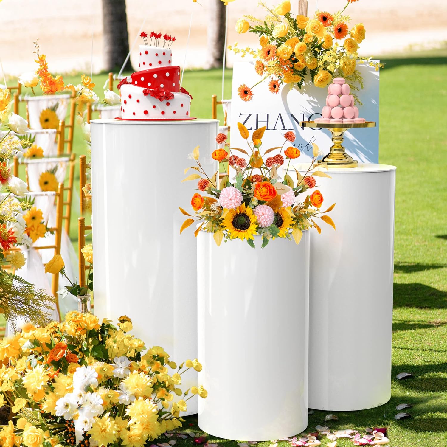 Stylish White Cylinder Pedestal Stands 3PCS Display Decor