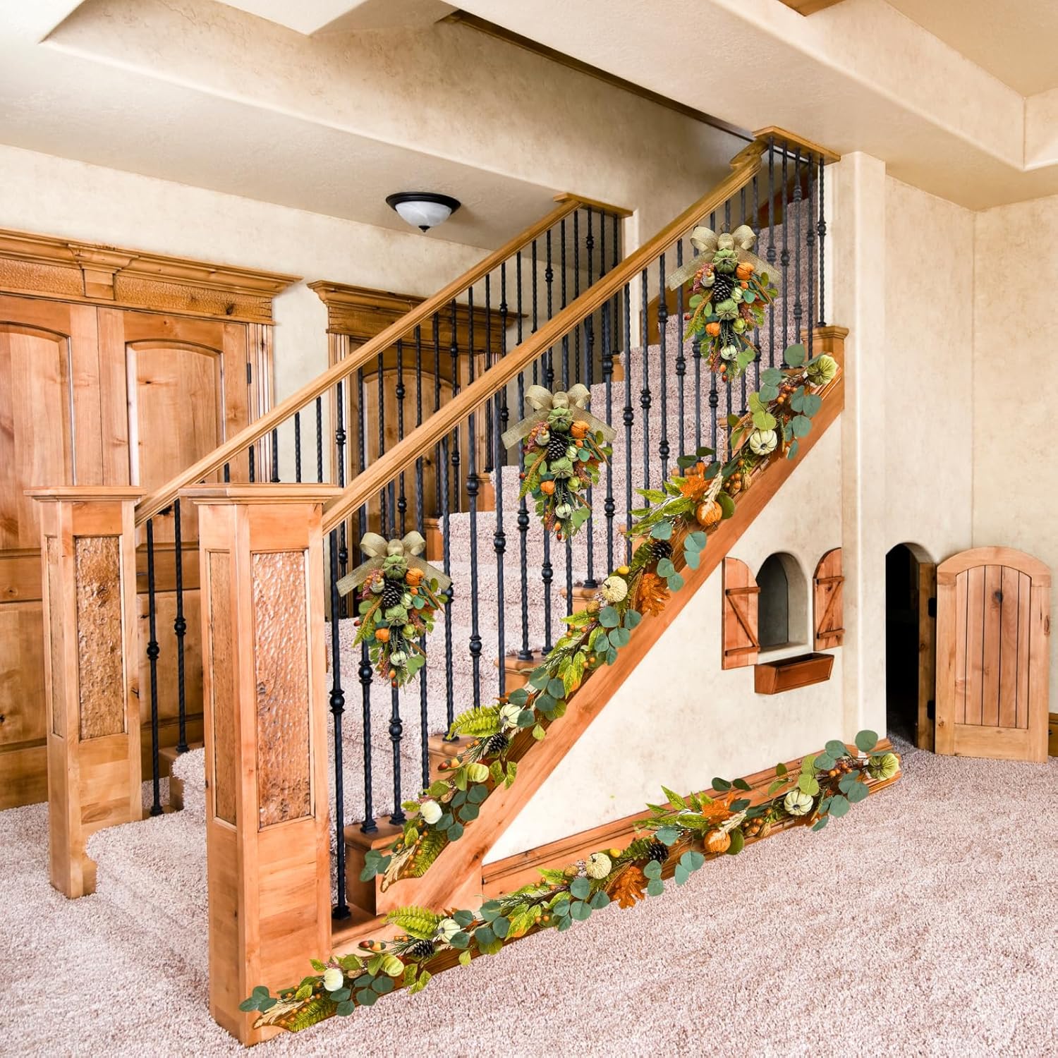 Harvest Teardrop Fall Wreath Decor with Pumpkins and Leaves