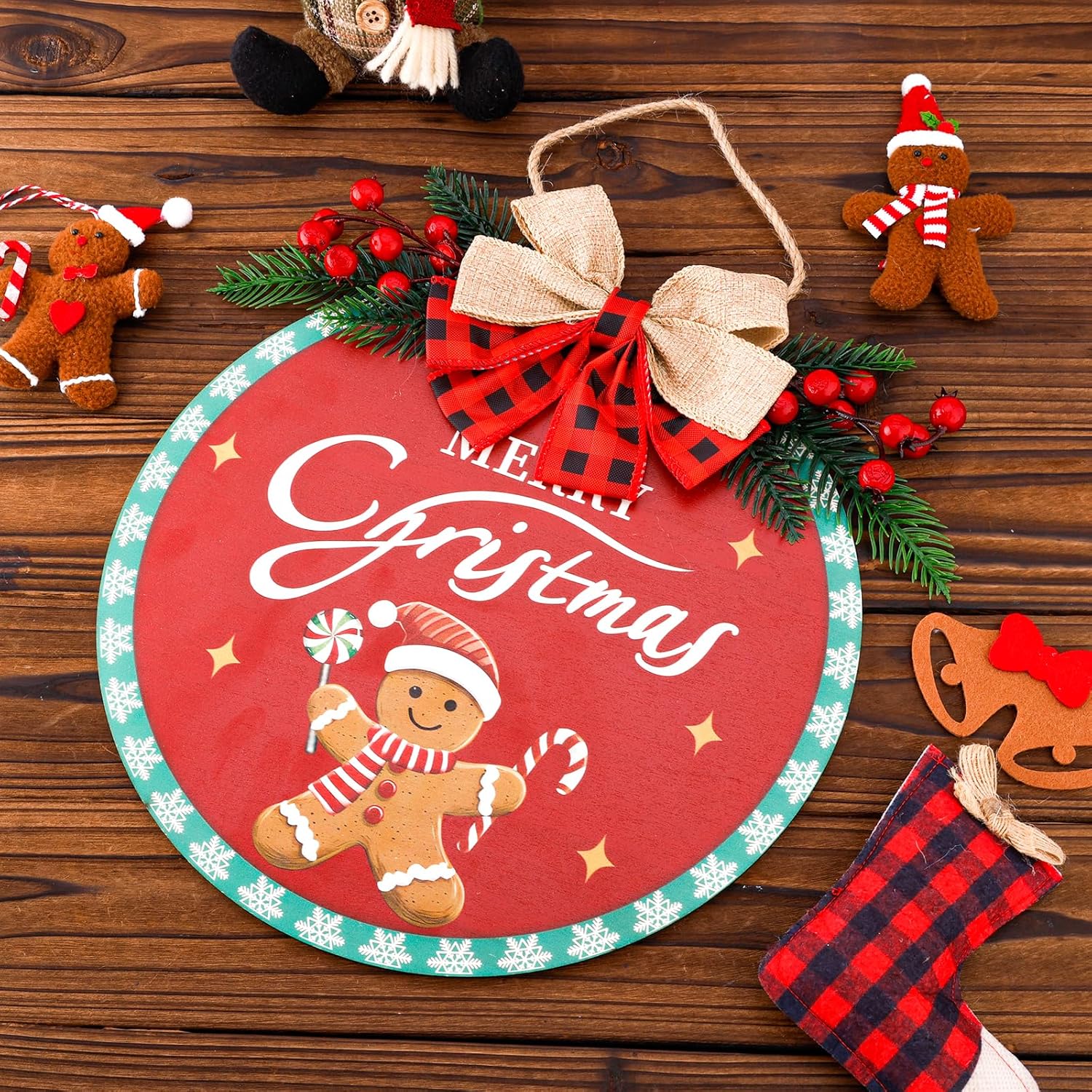 Gosknor Christmas Wreath Hanging Sign for Front Door