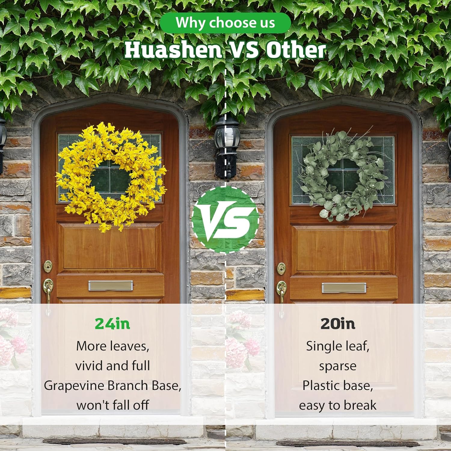 Huashen 24 Inch Yellow Forsythia Summer Wreath for Front Door