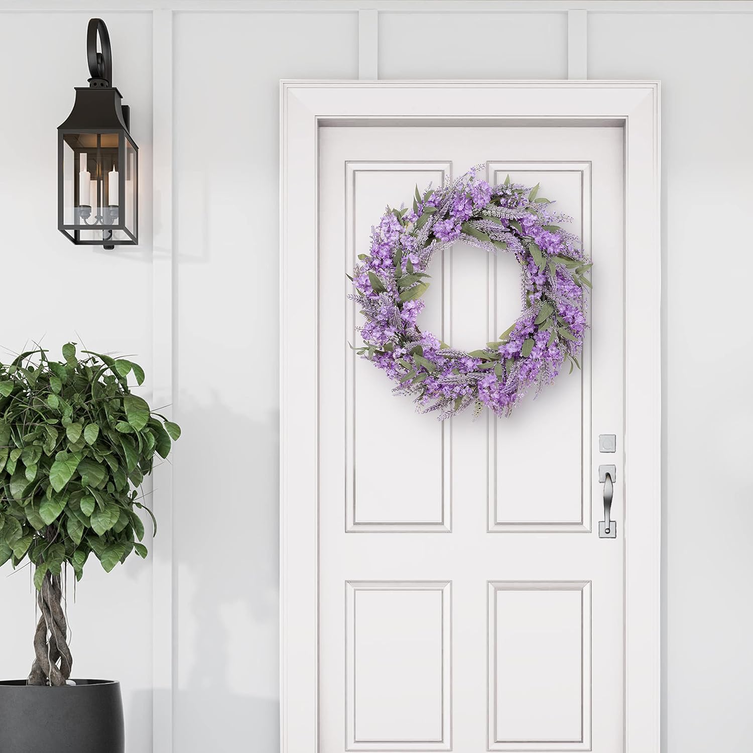 30 Inch Artificial Lavender Floral Wreath with Green Leaves