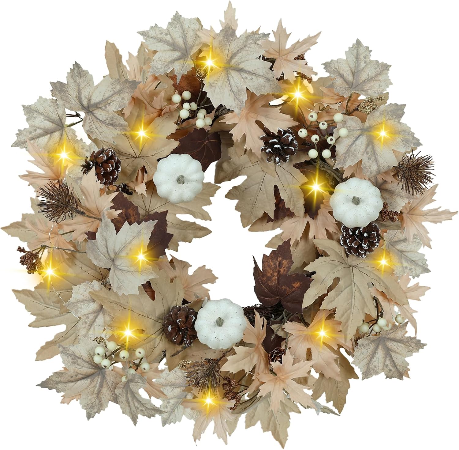 Realistic Fall Wreath with Timer Lights 22 Inch