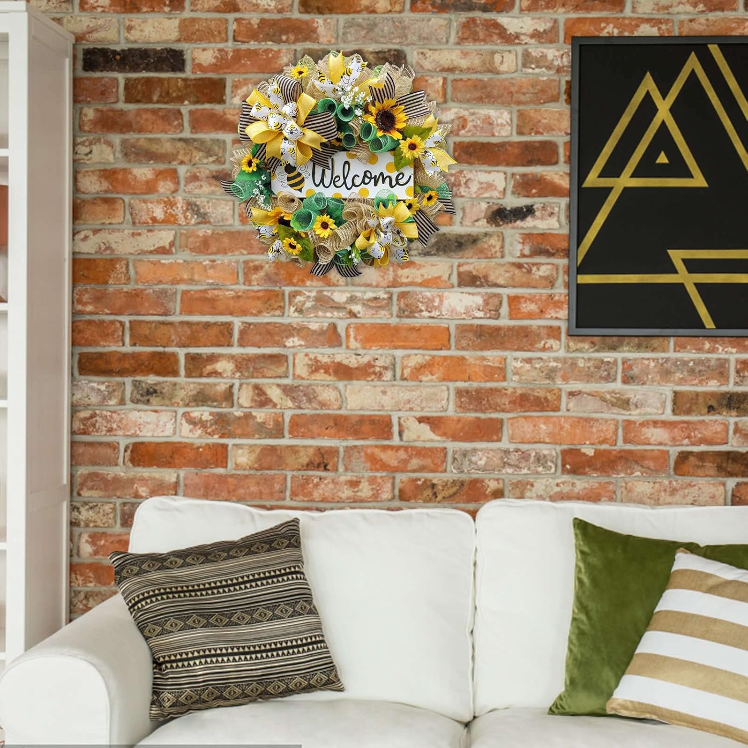 Yellow Sunflower Bee Wreath for Front Door