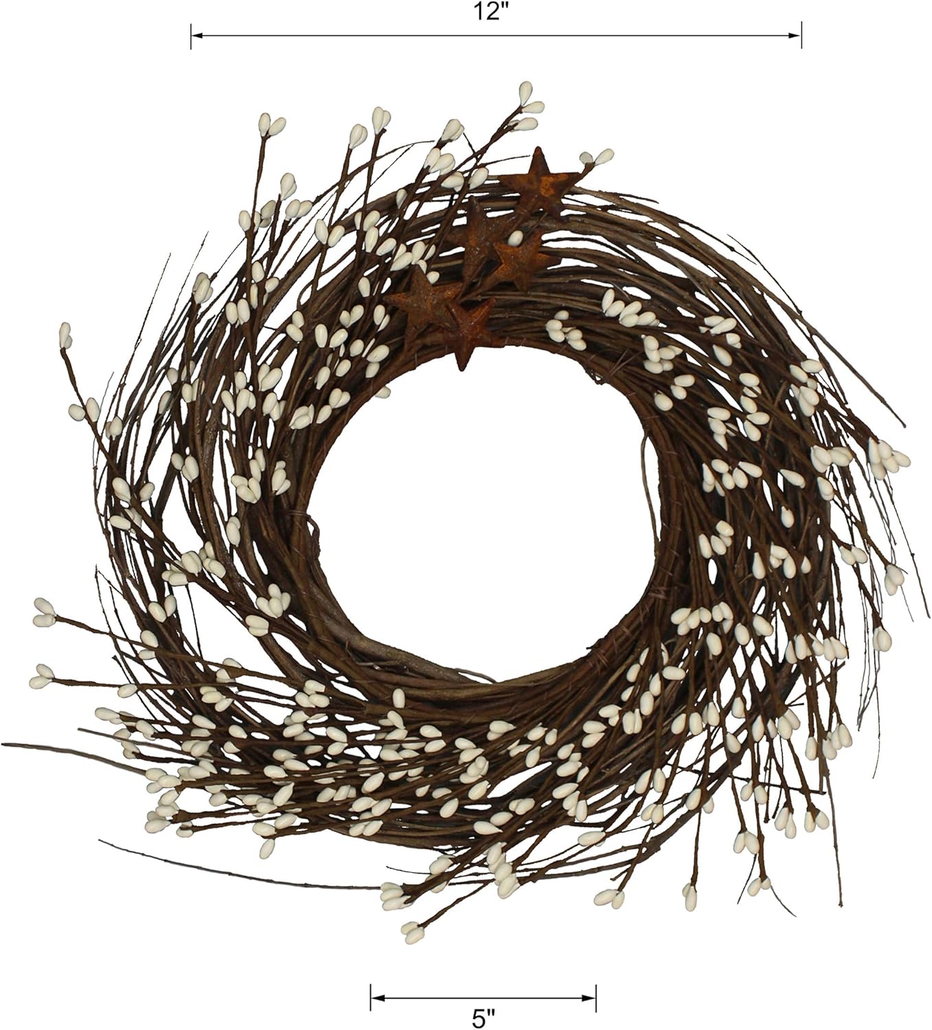 Primitives Rustic Wreath with Barn Stars and Berries 12 Inch Ivory