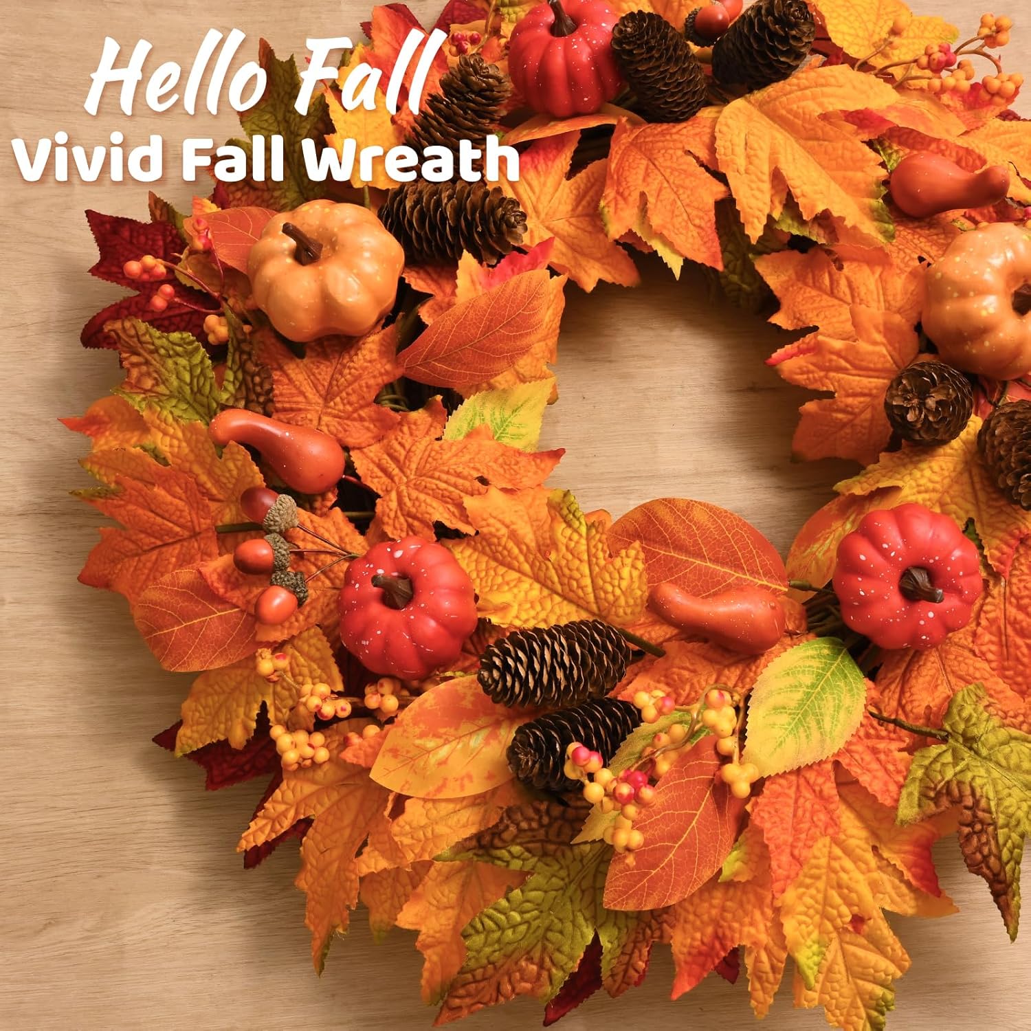 22 Inch Fall Wreath with Pumpkins and Pinecones