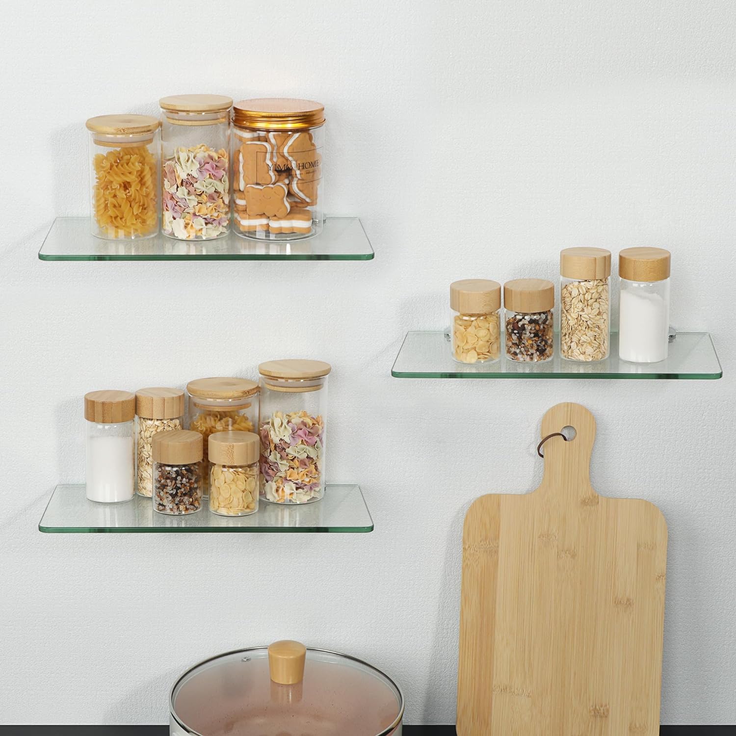 SAYAYO Clear Tempered Glass Floating Shelves Set of 3 12 Inch