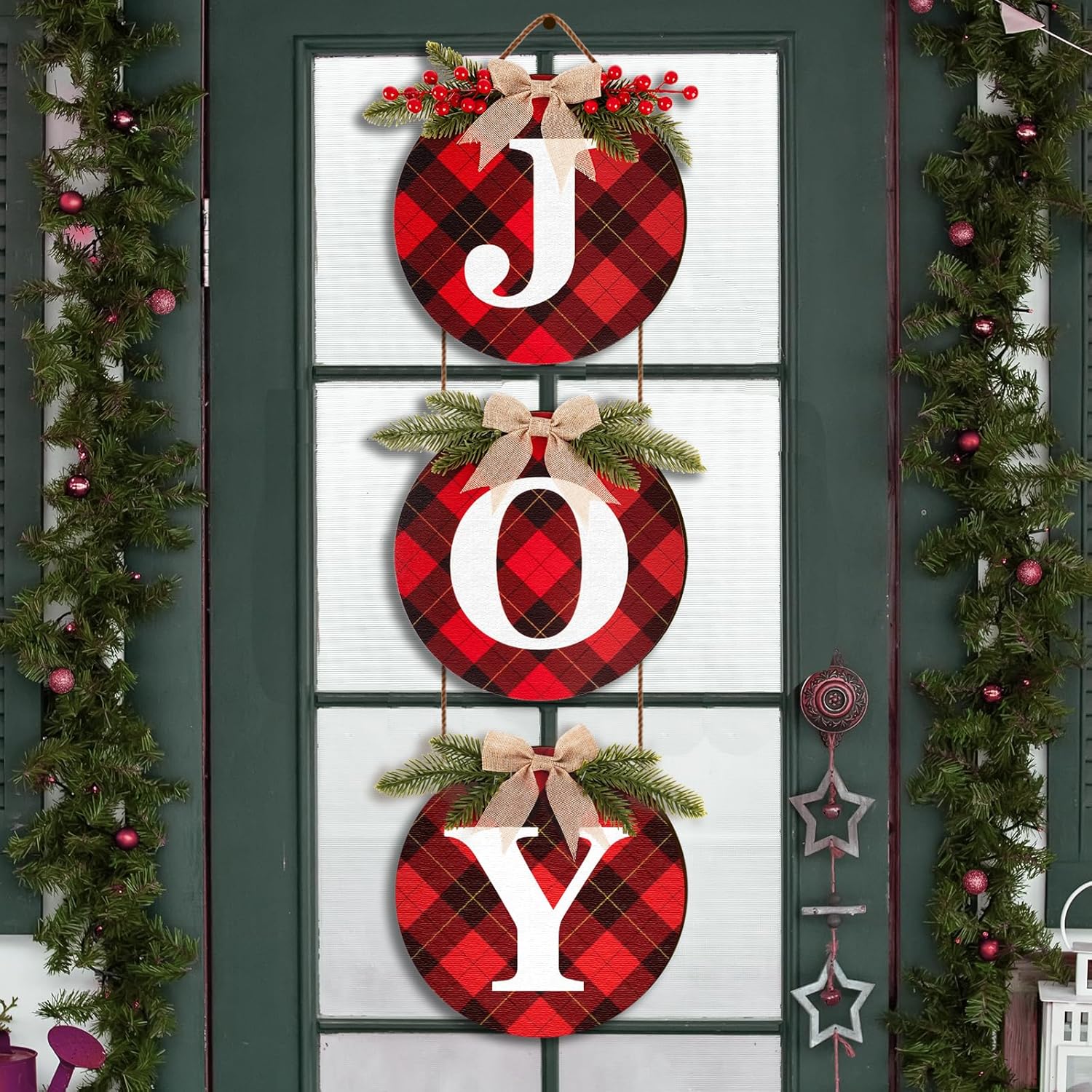 3pcs Buffalo Check Plaid Christmas Wreaths for Front Door