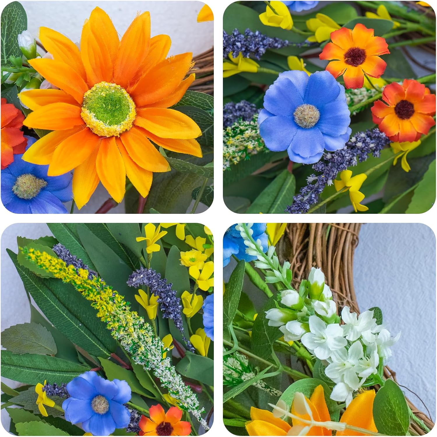 Soomeir Spring Summer Wreath with Daisy and Lavender 24 Inch