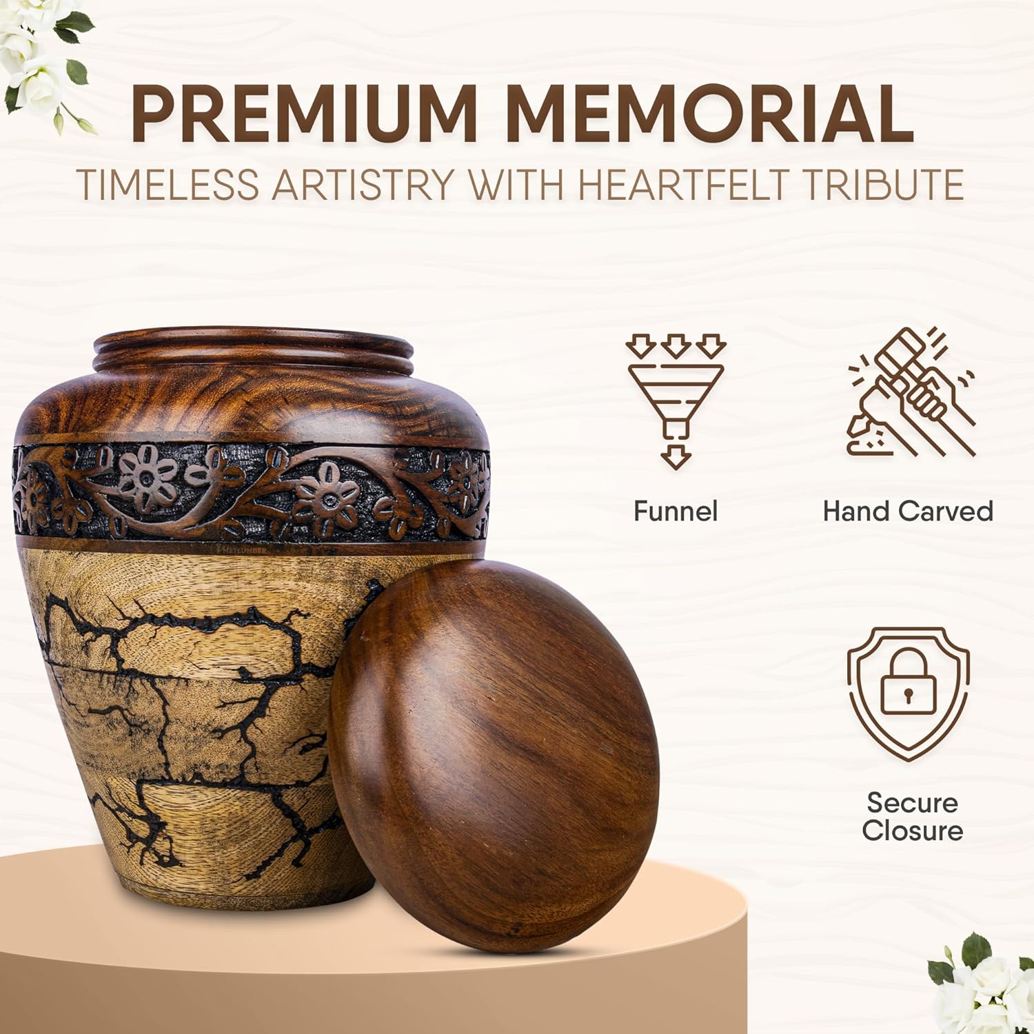 Premium Hand-Carved Wooden Cremation Urn