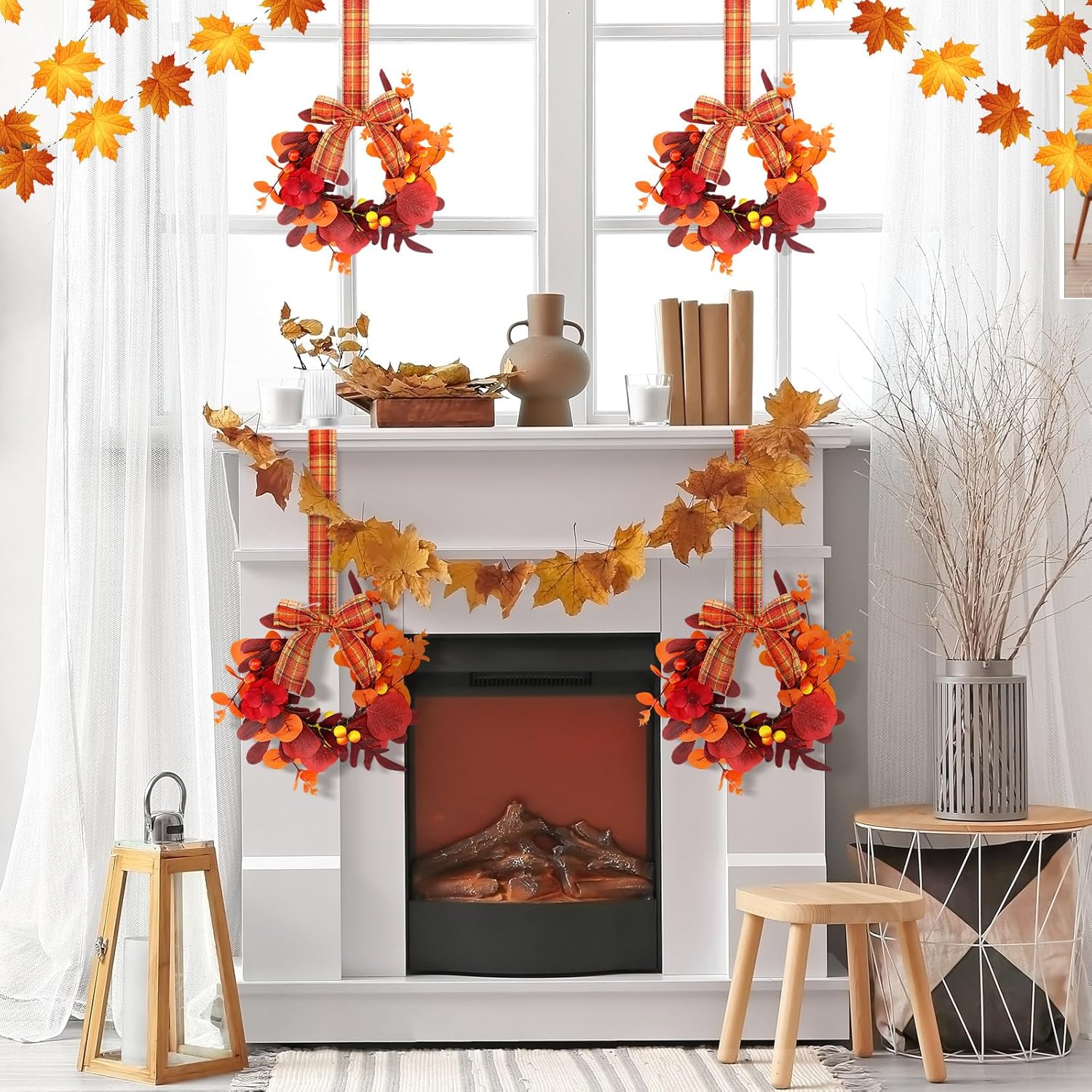 Syhood 2 Pcs 9 Inch Mini Fall Wreath Set