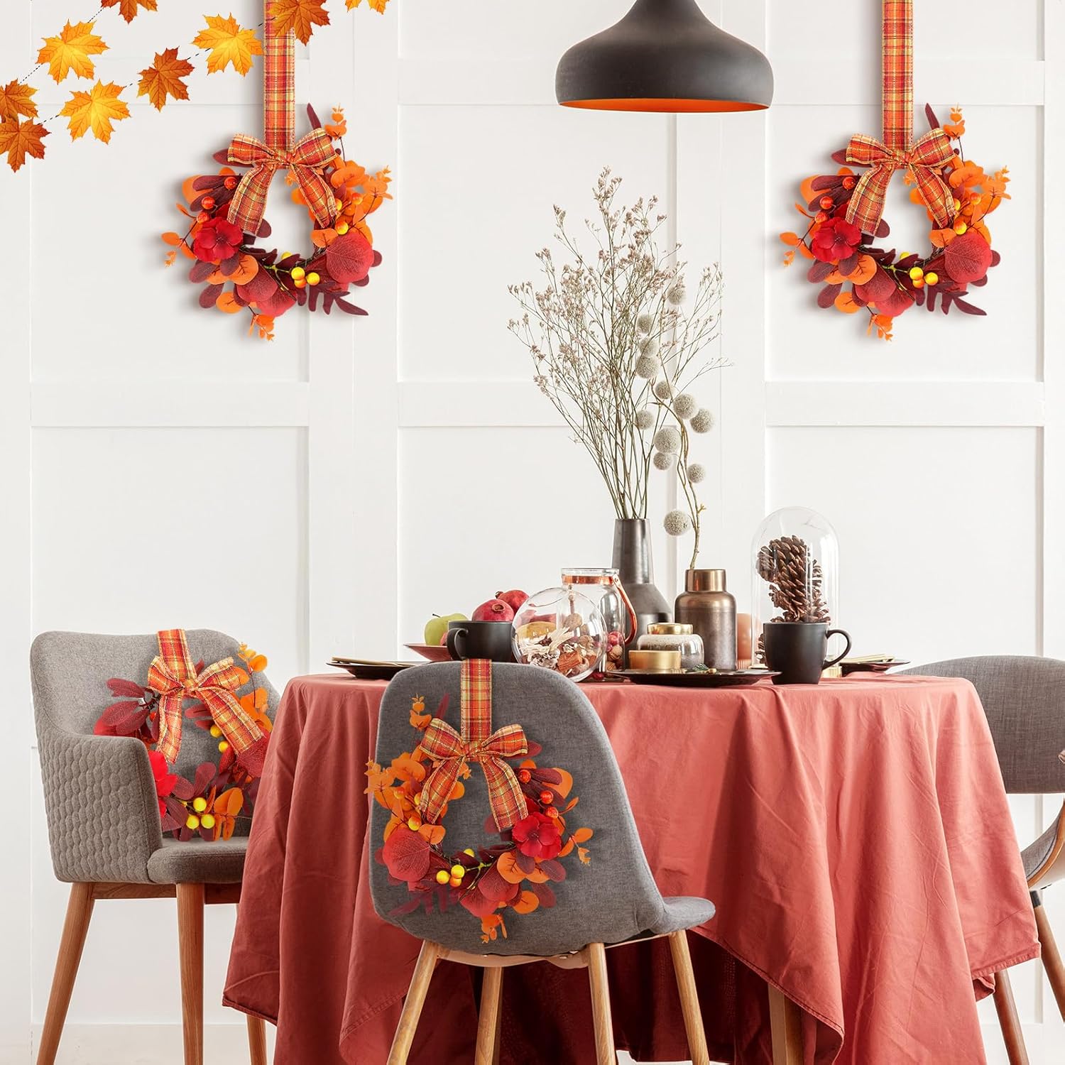 Syhood 2 Pcs 9 Inch Mini Fall Wreath Set