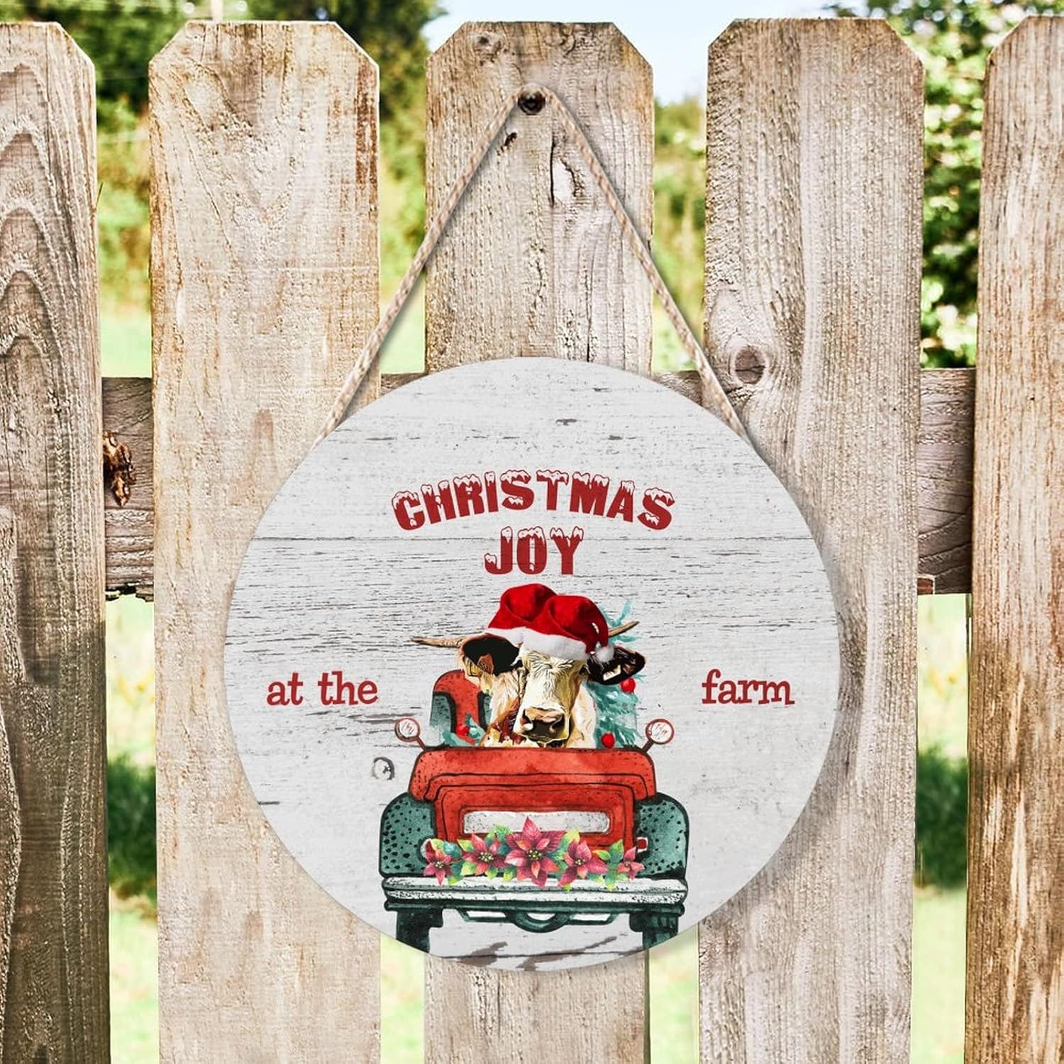 Farmhouse Door Hanger with Santa Cow Holiday Sign