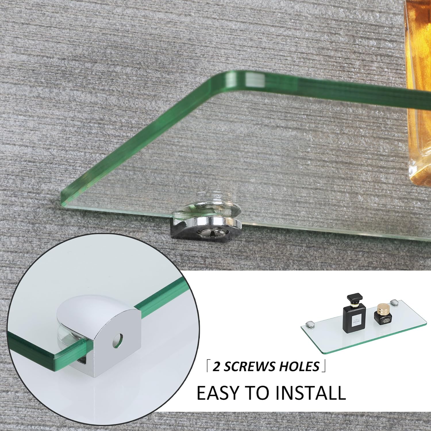 SAYAYO Clear Tempered Glass Floating Shelves Set of 3 12 Inch