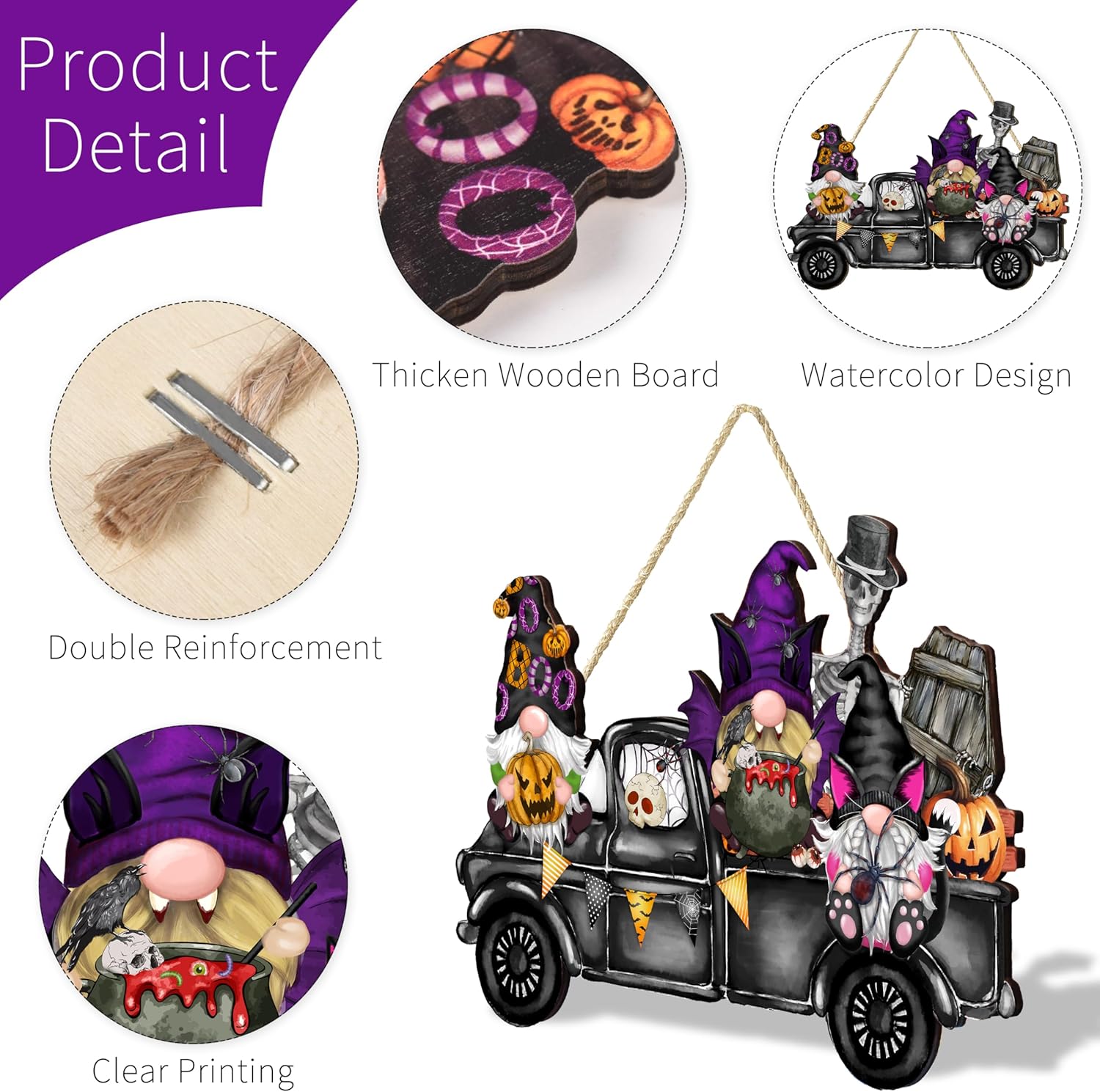 Halloween Door Welcome Sign with Rope and Wooden Design