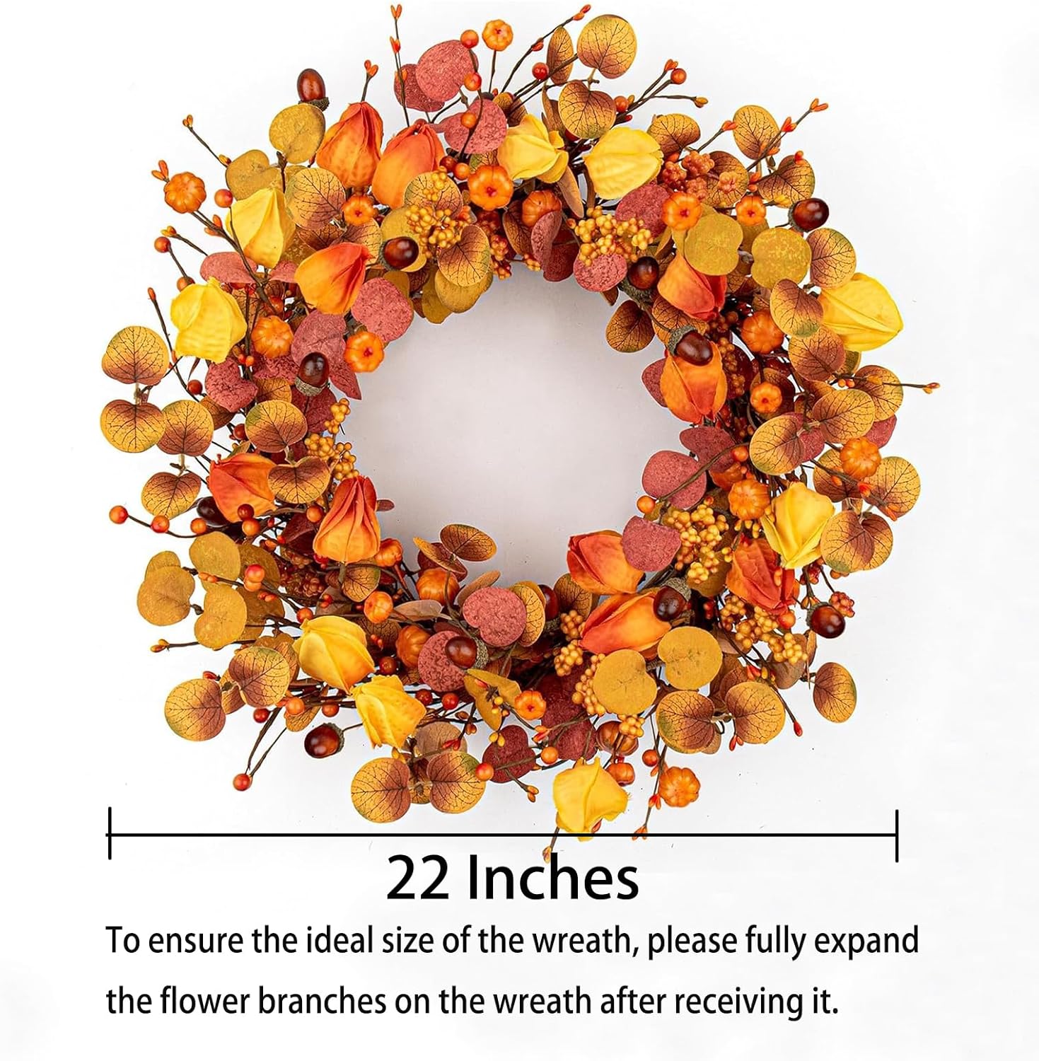 22 Inches Rustic Autumn Wreath for Front Door