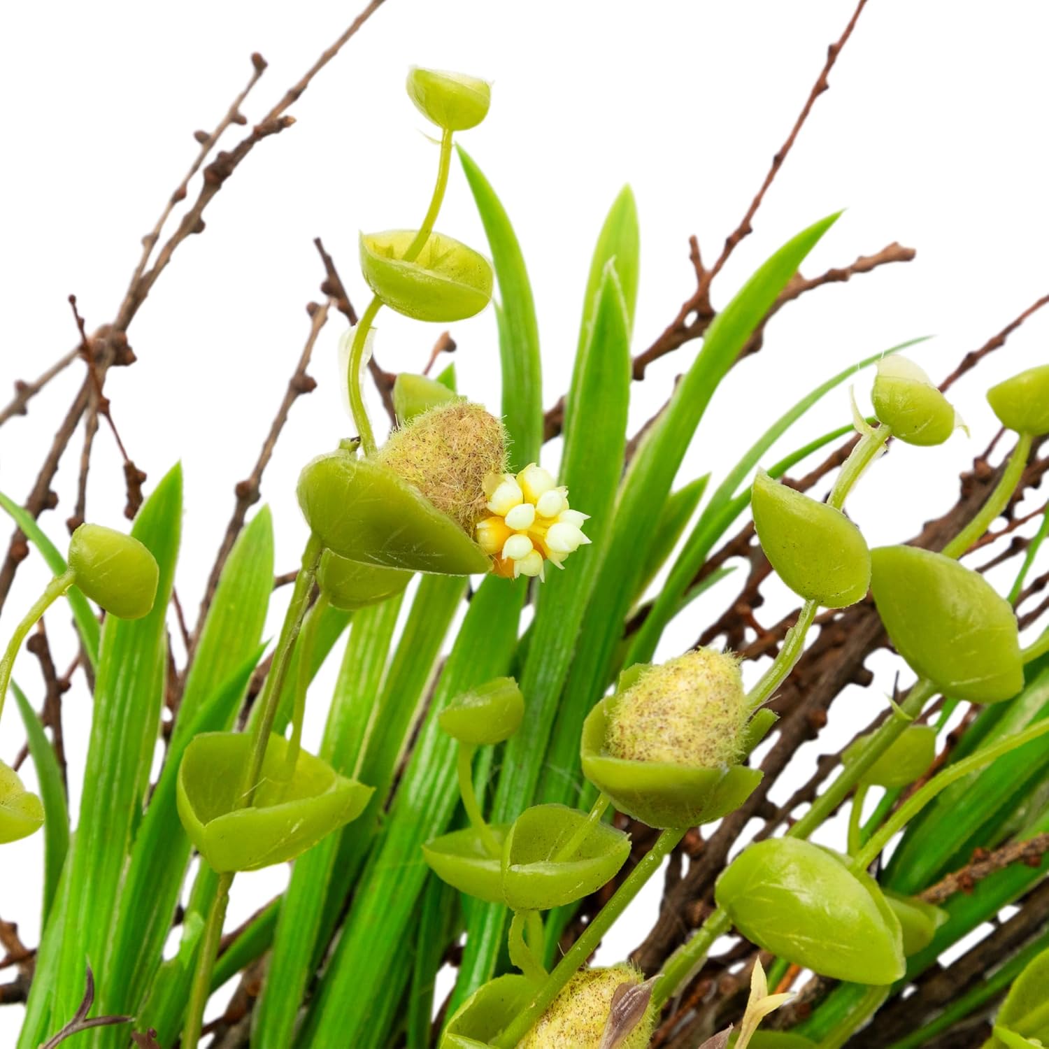 Northlight Budding Flowers Leaves Twigs Artificial Wreath 20 Inch Yellow