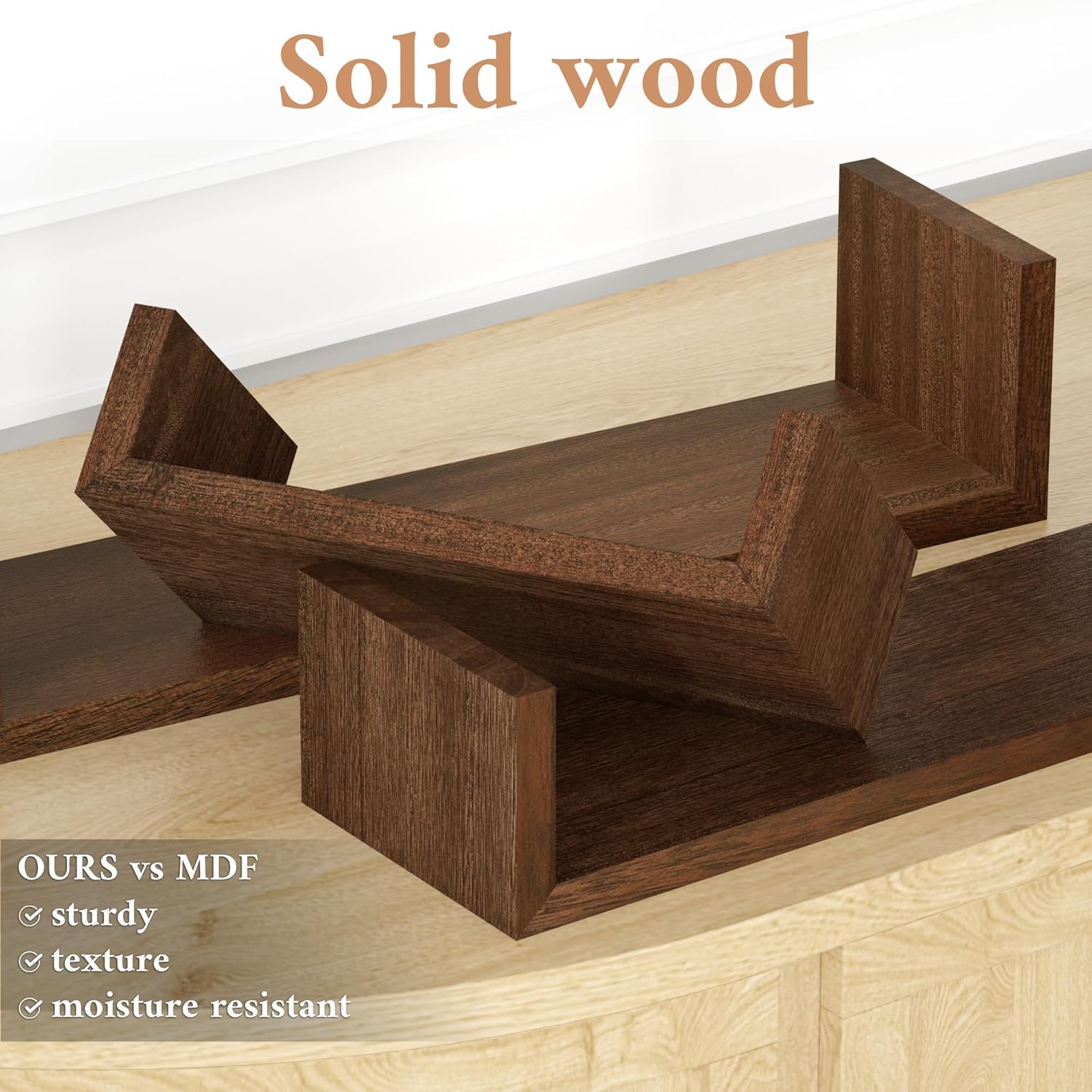 SRIWATANA Floating Wall Shelves Set of 3 Dark Brown