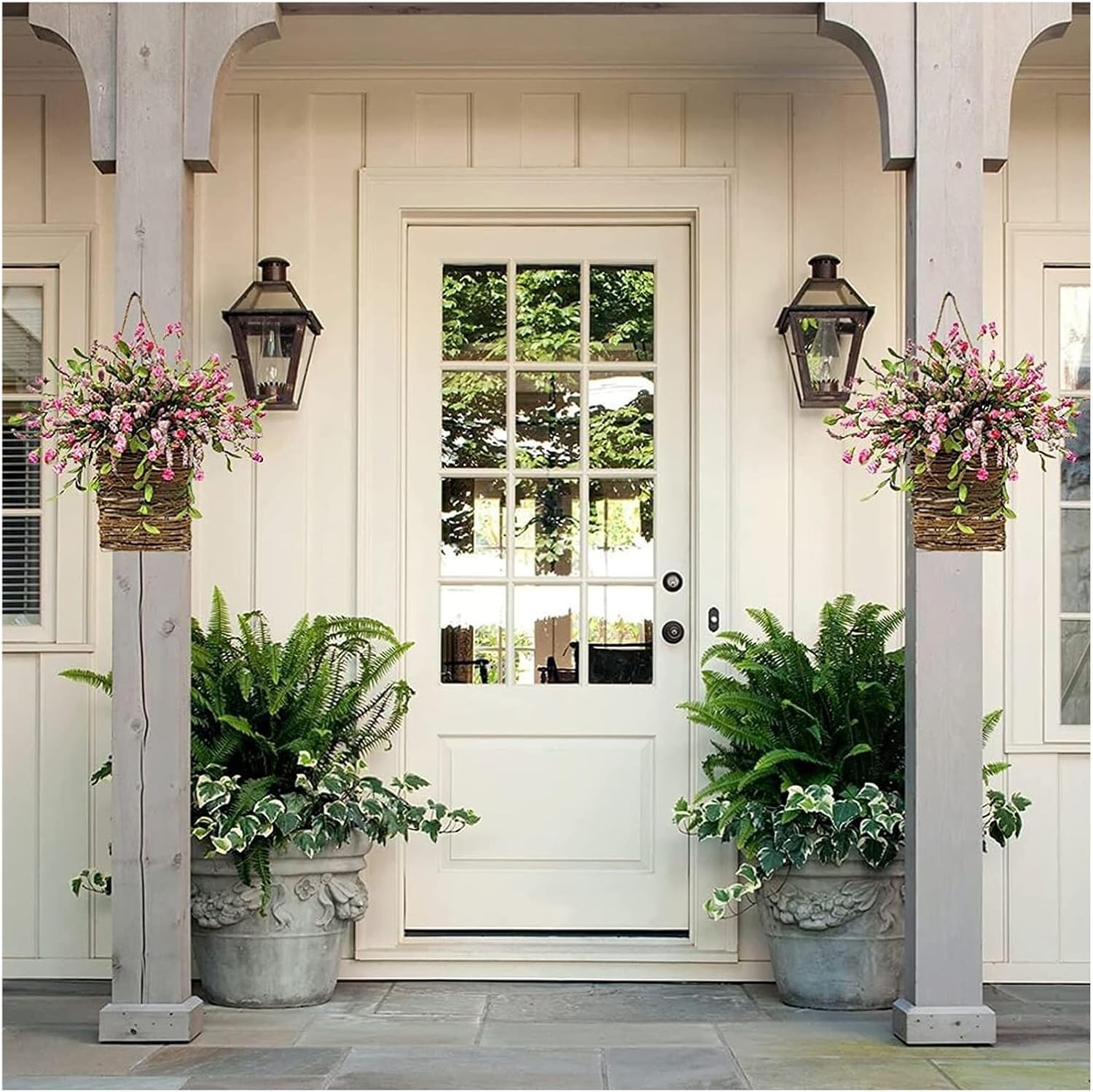 Pink Hydrangea Door Wreath Basket Farmhouse Decor