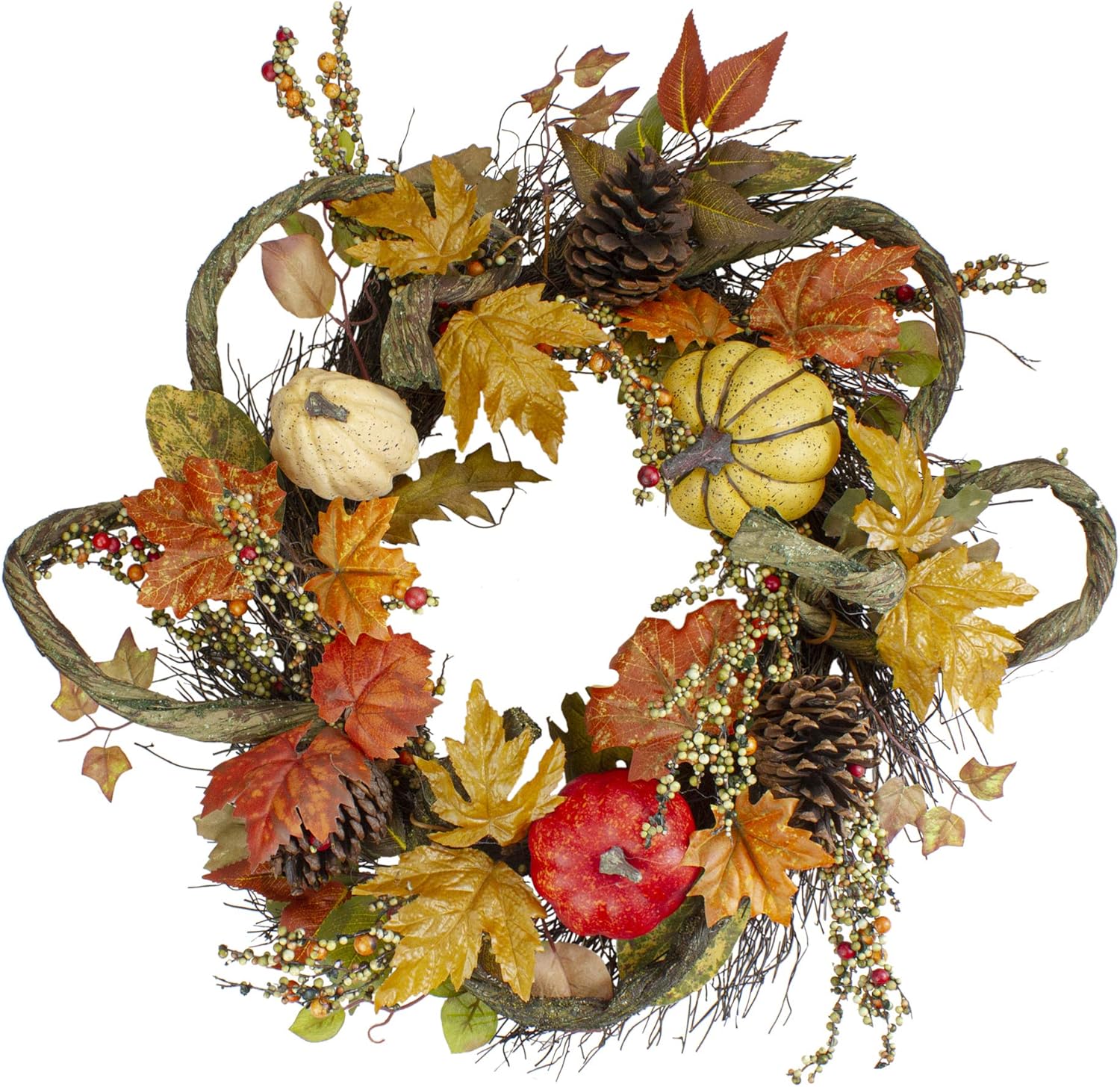 Autumn Harvest Wreath with Pumpkins and Sunflowers