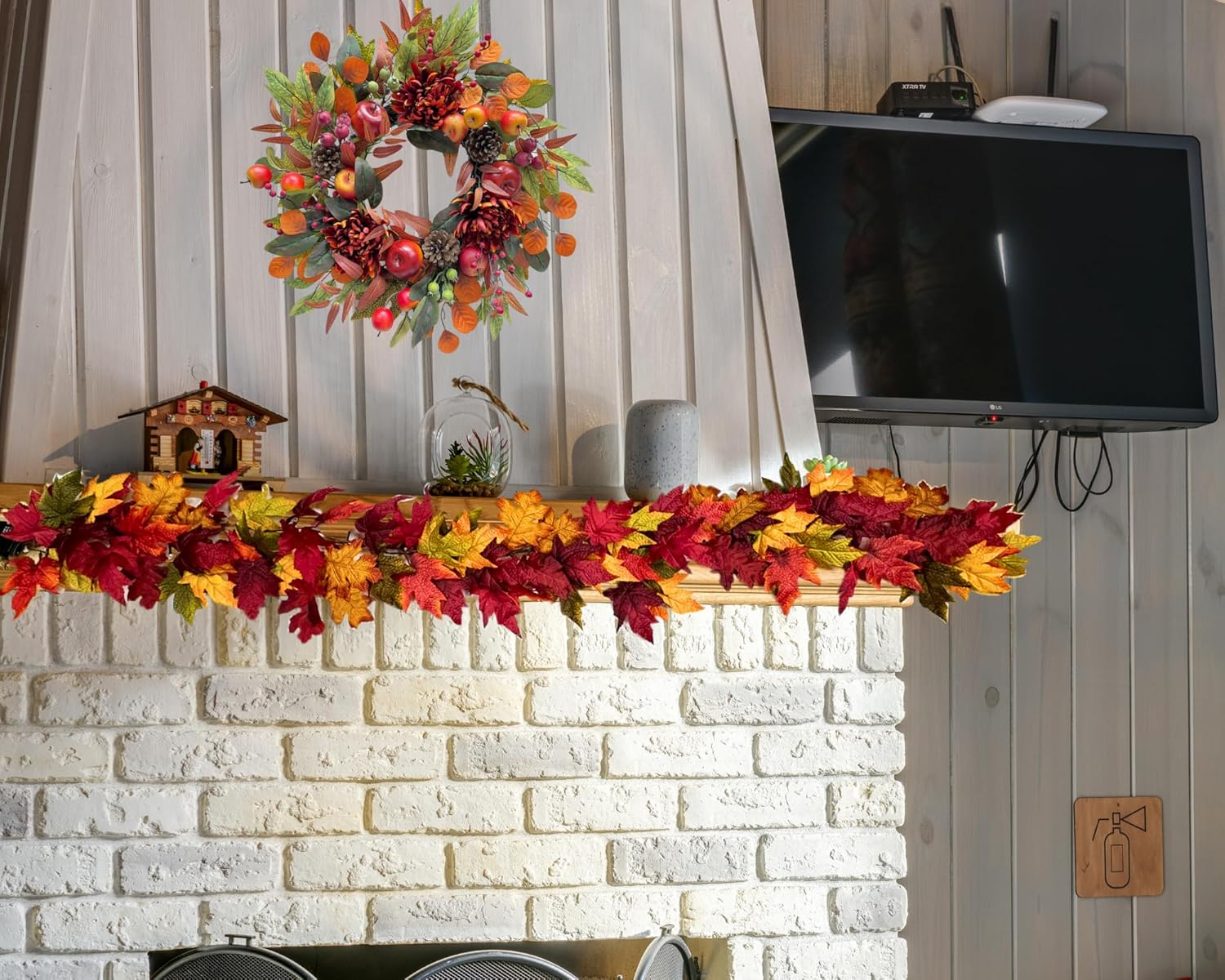 22 Inch Fall Chrysanthemum Wreath with Apples and Berries