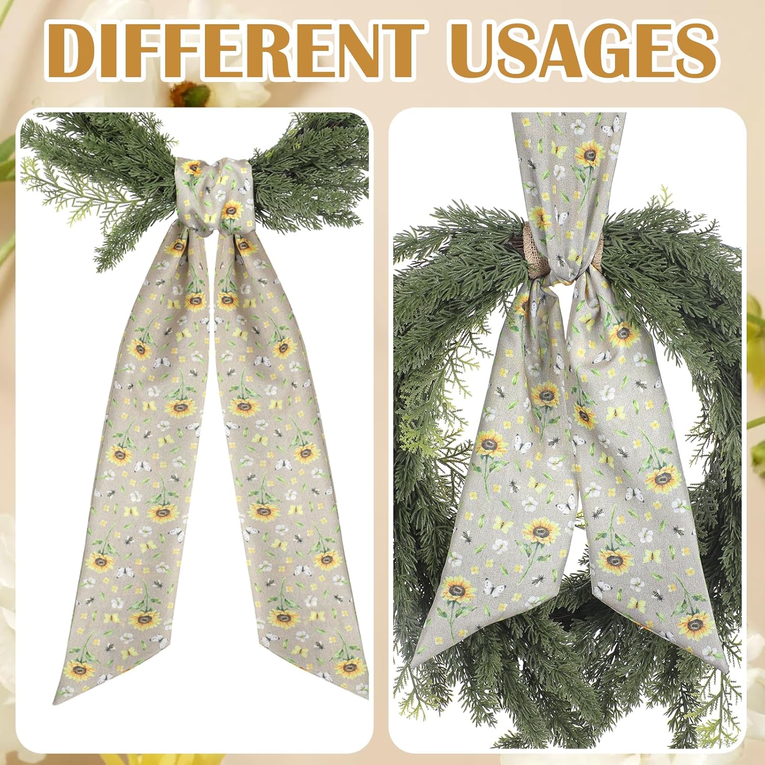 Boho Wreath Sash for Front Door - 2 Pcs Sunflower Style