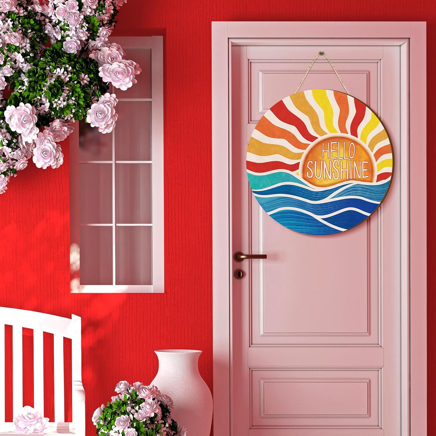 Hello Sunshine Summer Door Wreath Sign Decor