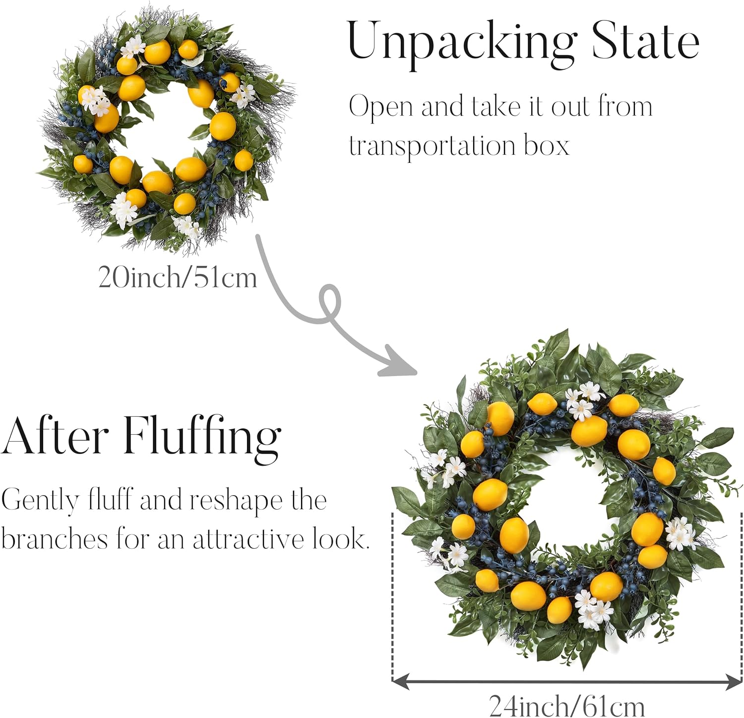 Valery Madelyn Summer Lemon Wreath with Lights 24 Inch