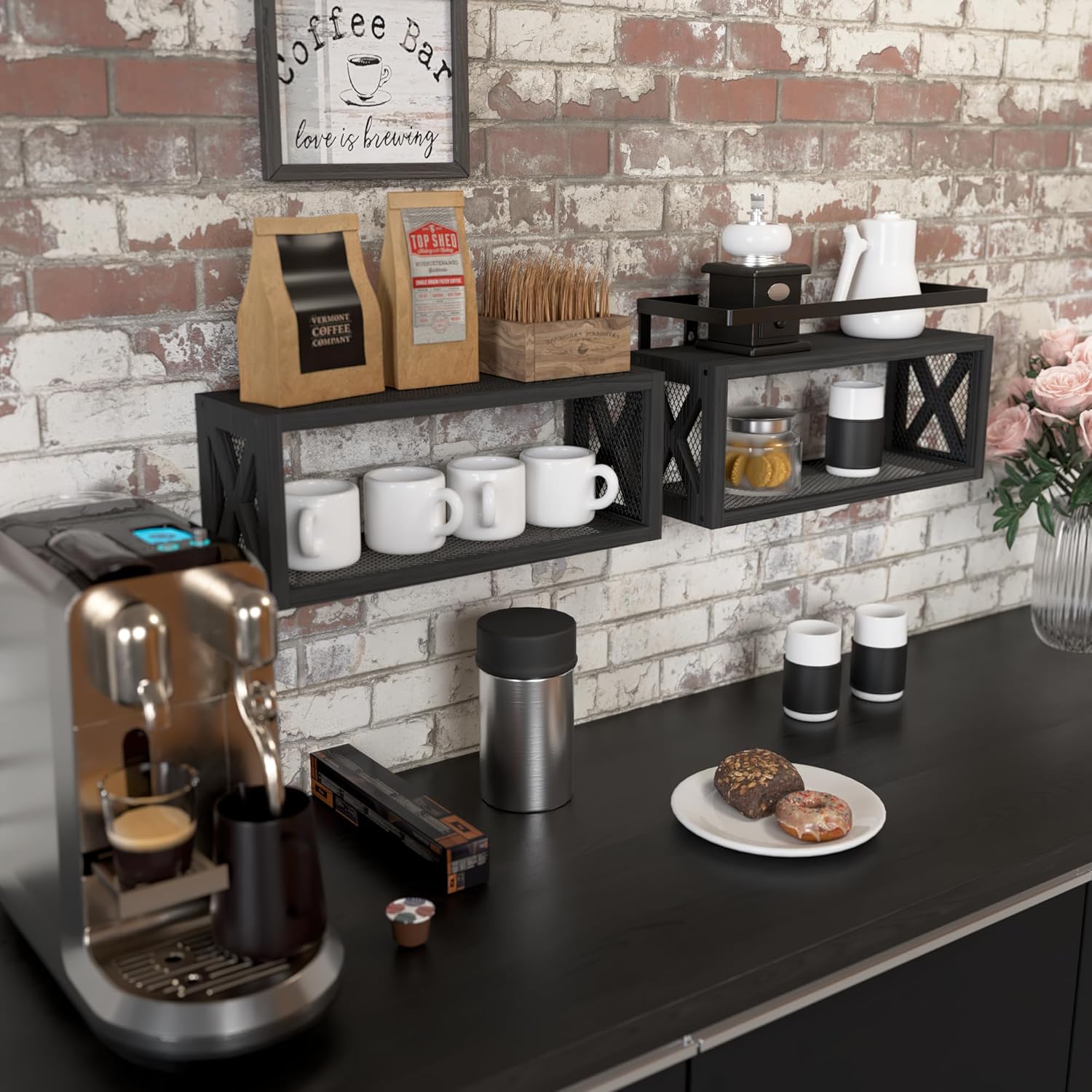 RICHER HOUSE Floating Shelves with Guardrail Black