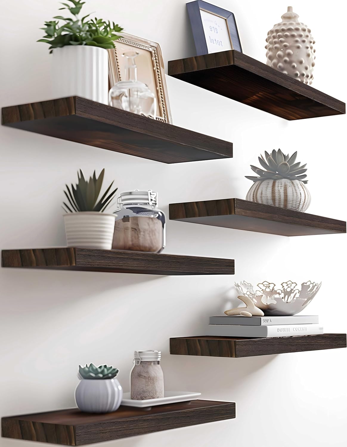PHPH Wood Floating Shelves Set of 6 17 Inch Brown