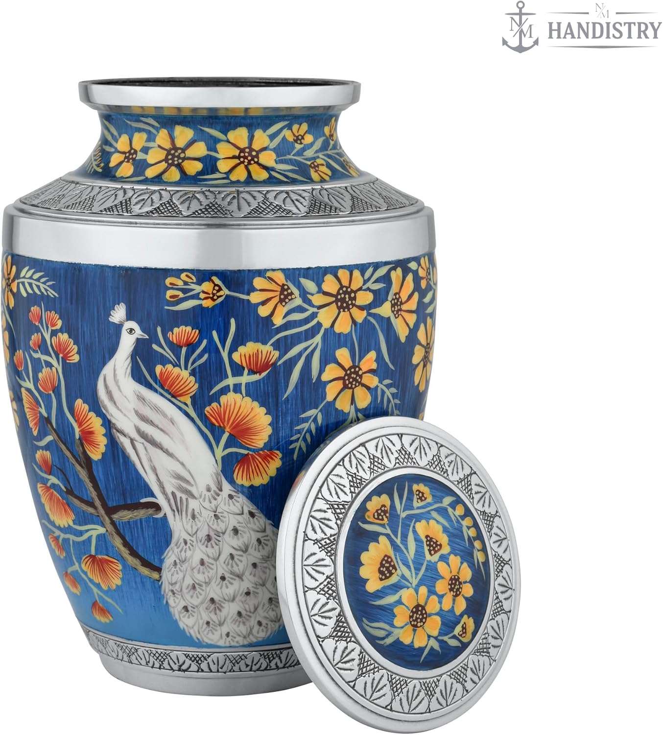Handpainted Peacock Cremation Urn for Adult Male