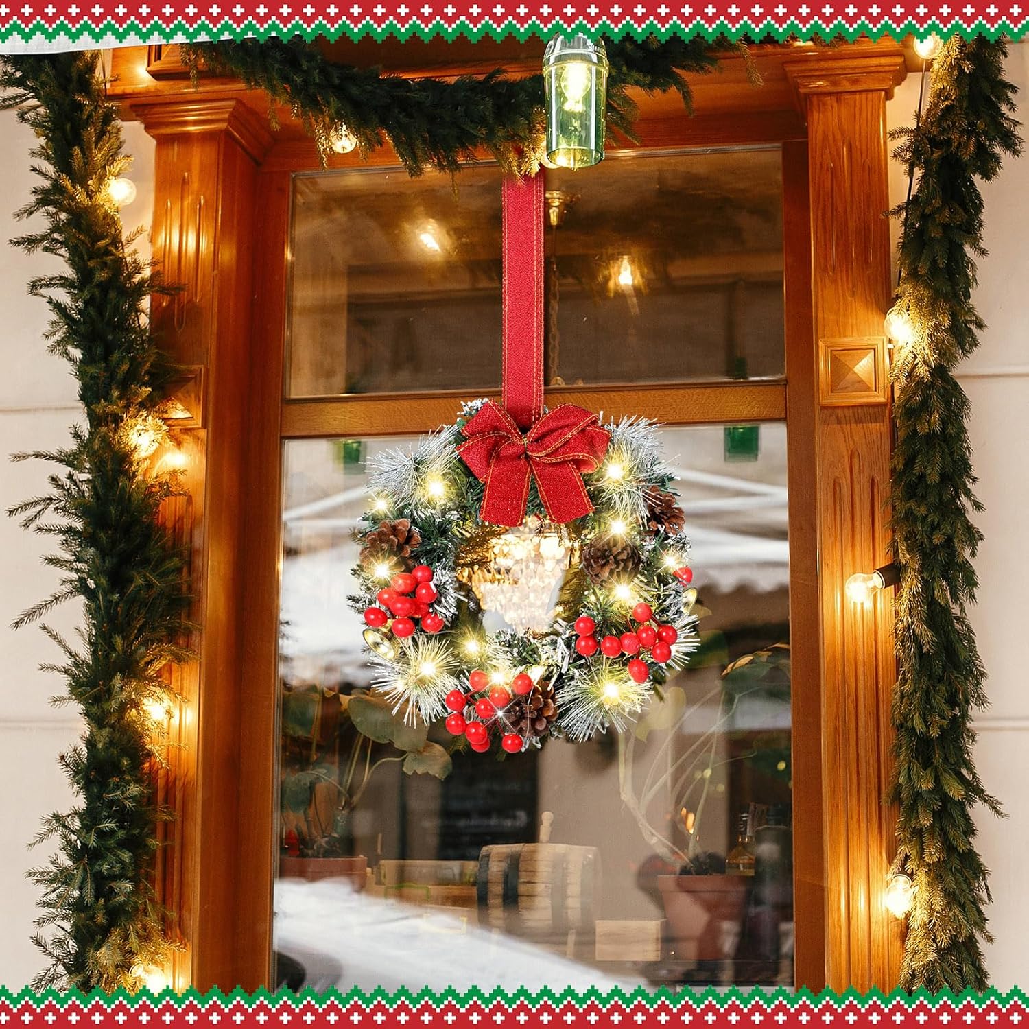 6 Pcs Cabinet Wreath with Lights Christmas Decor