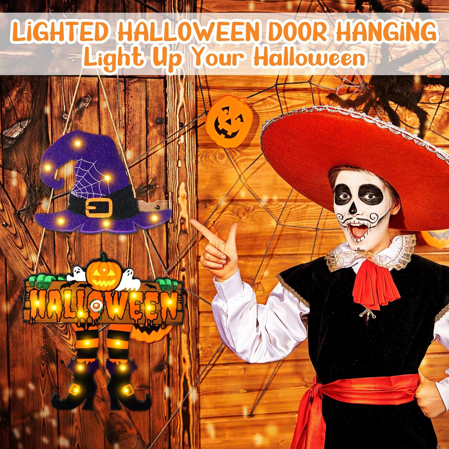 LED Halloween Witch Door Sign with Light Up Design