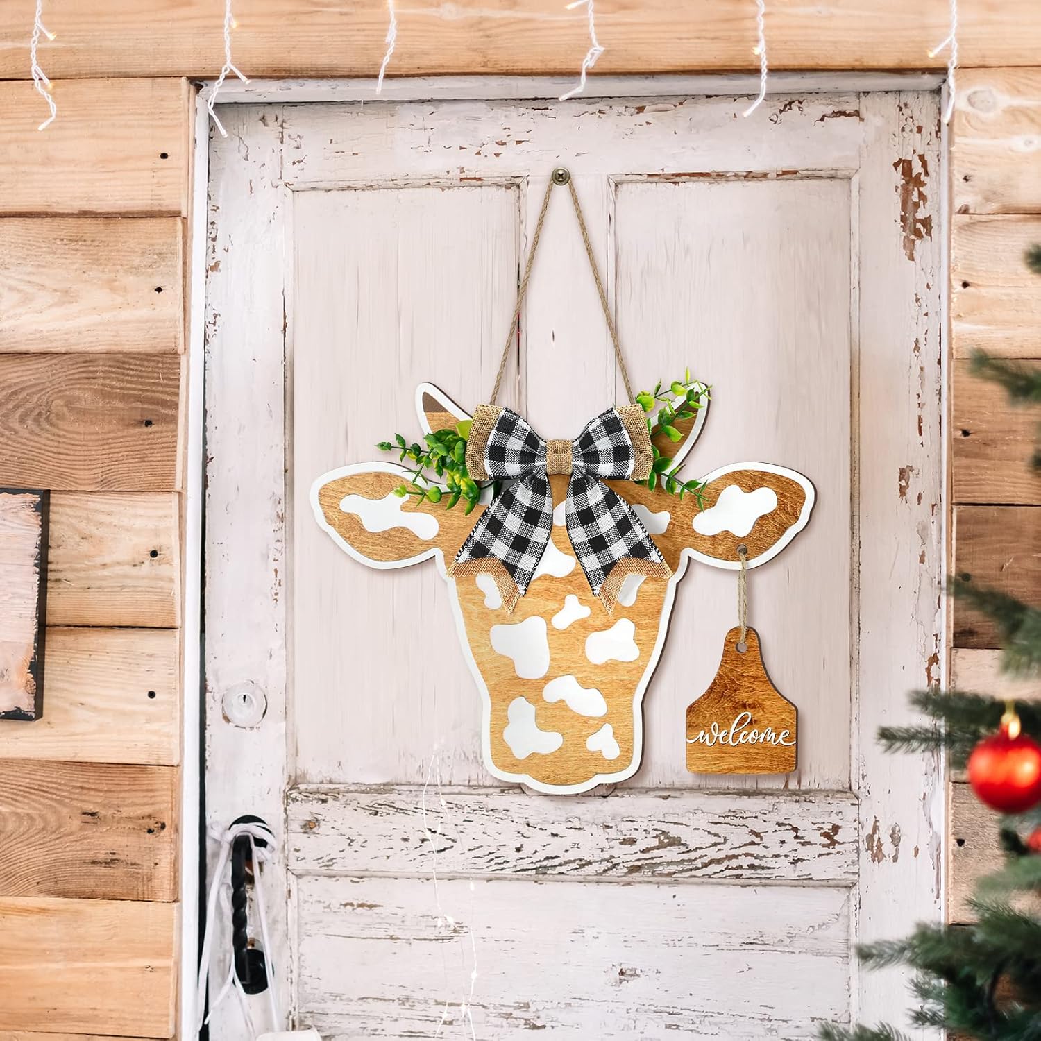 Cow Head Door Wreath Sign Farmhouse Welcome Decor