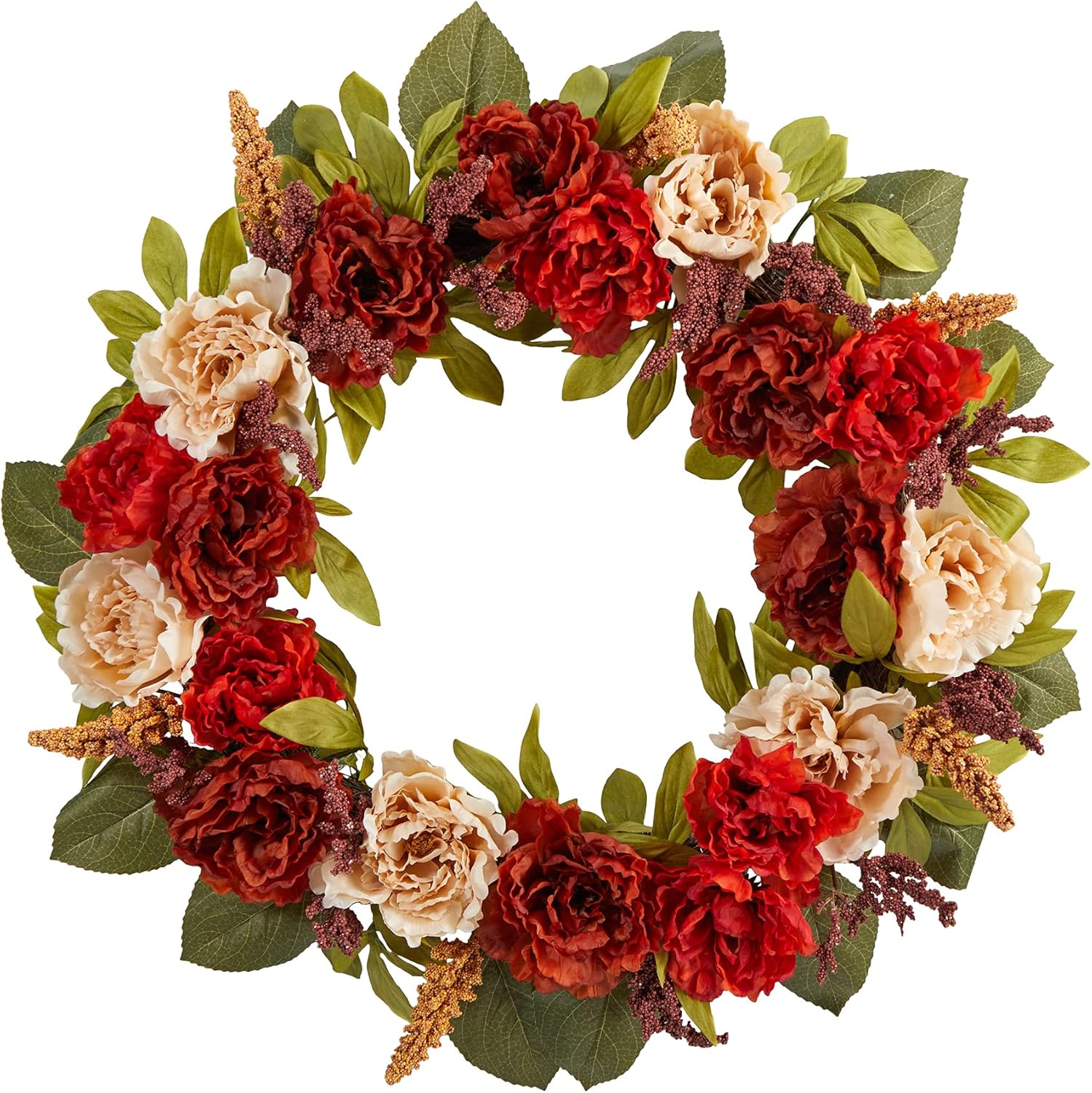 Nearly Natural 30in Harvest and Peony Artificial Wreath