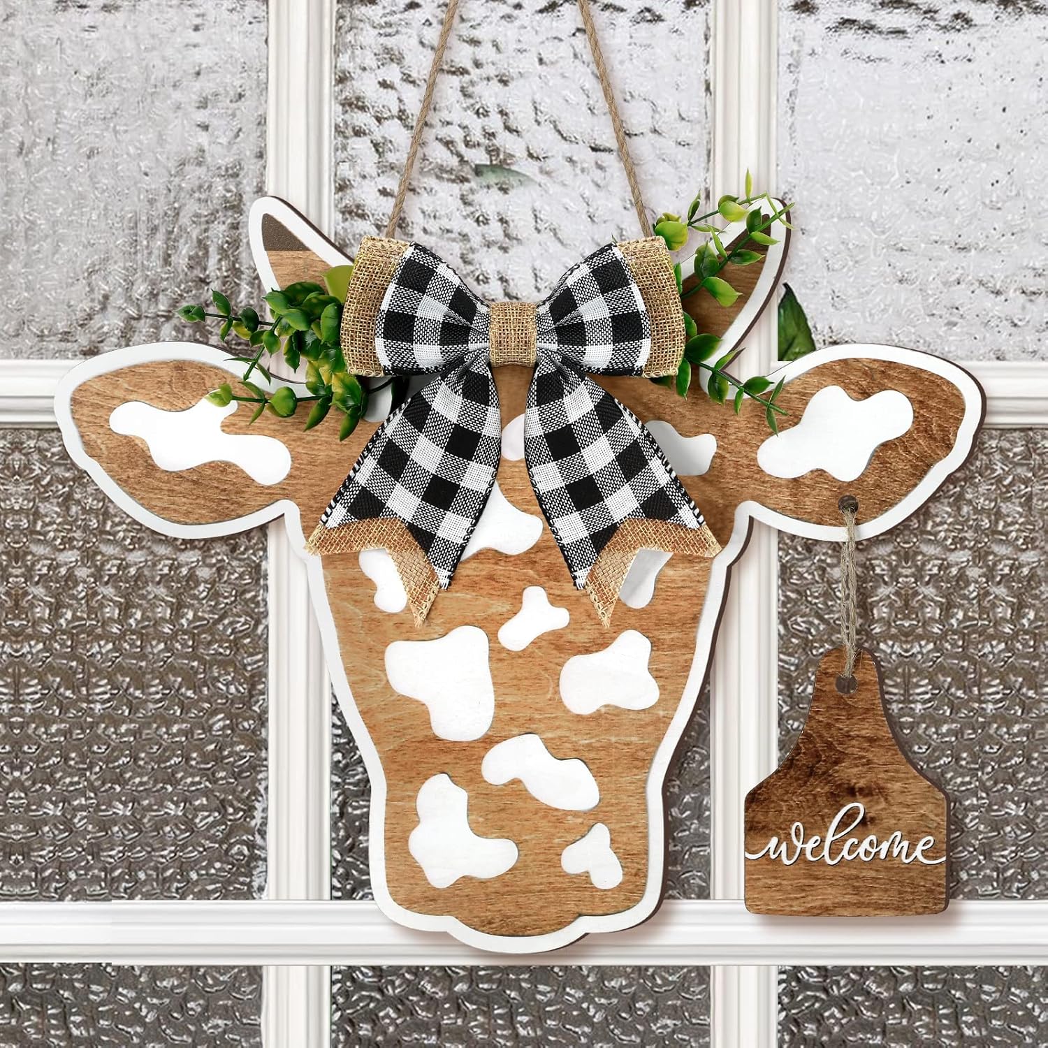 Cow Head Door Wreath Sign Farmhouse Welcome Decor