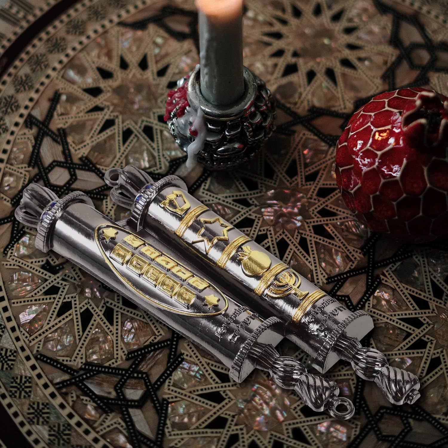 Metal Mezuzah Scroll Pewter Plaque for Jewish Door Blessing