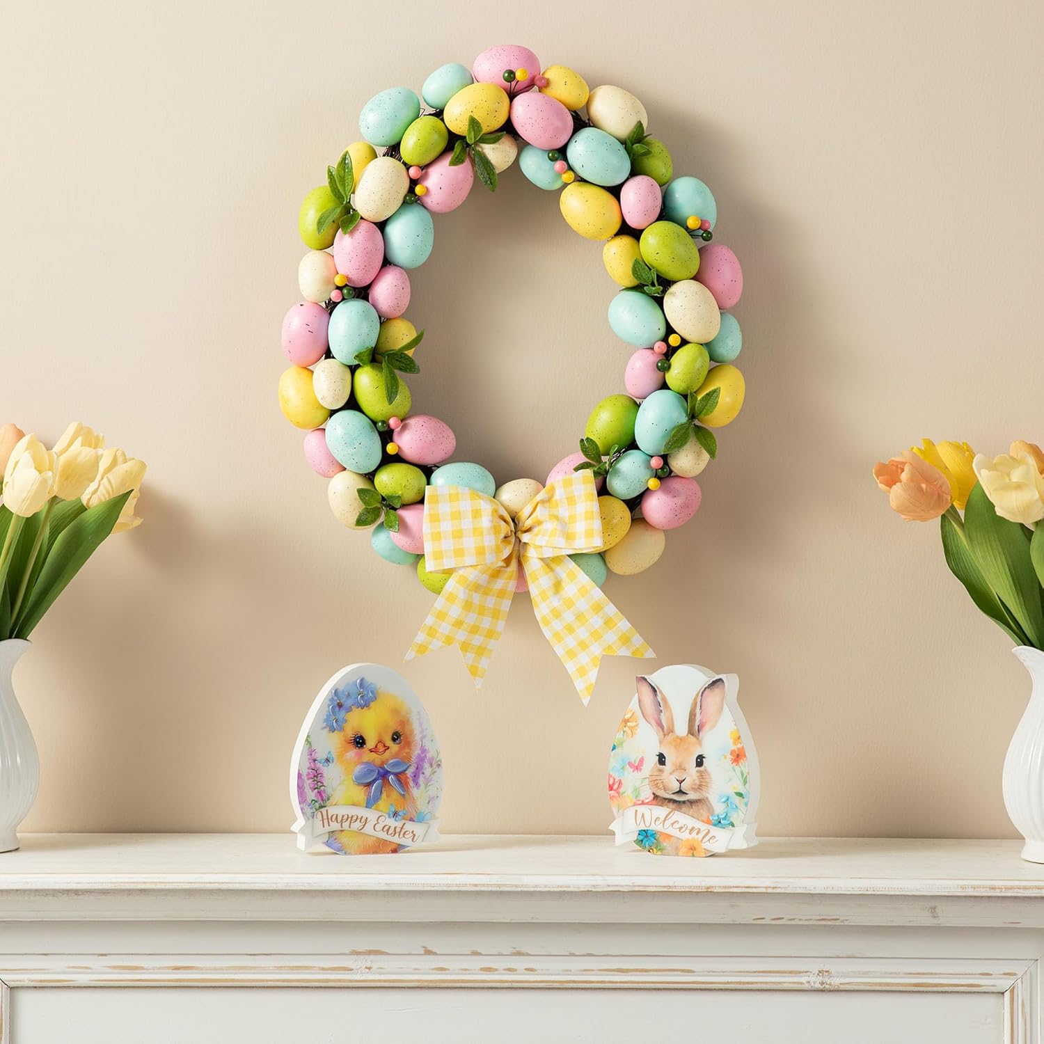 Glitzhome 18 Inch Easter Egg Spring Wreath for Front Door