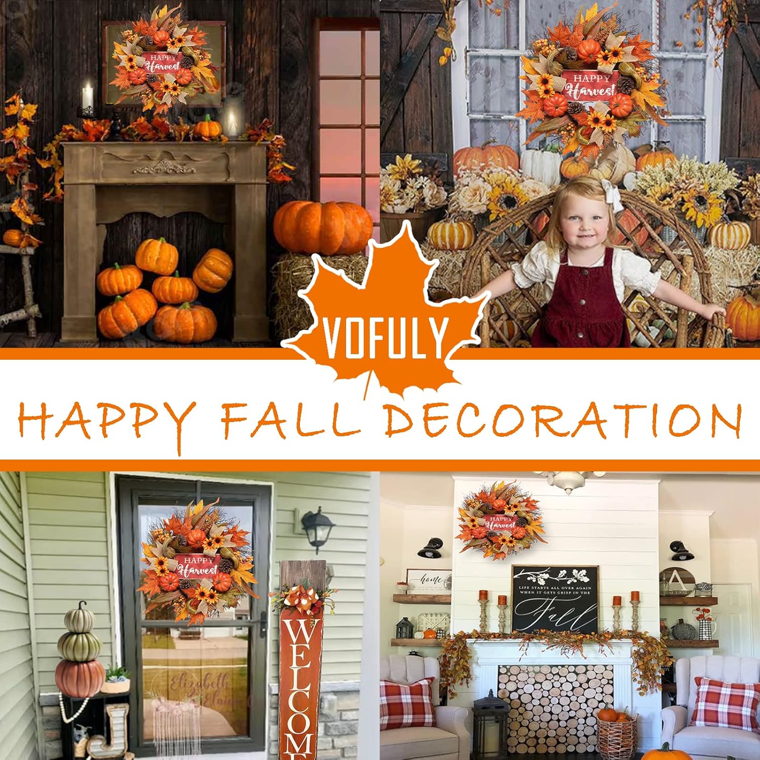 20 Inch Autumn Door Wreath with Burlap and Maple Leaves