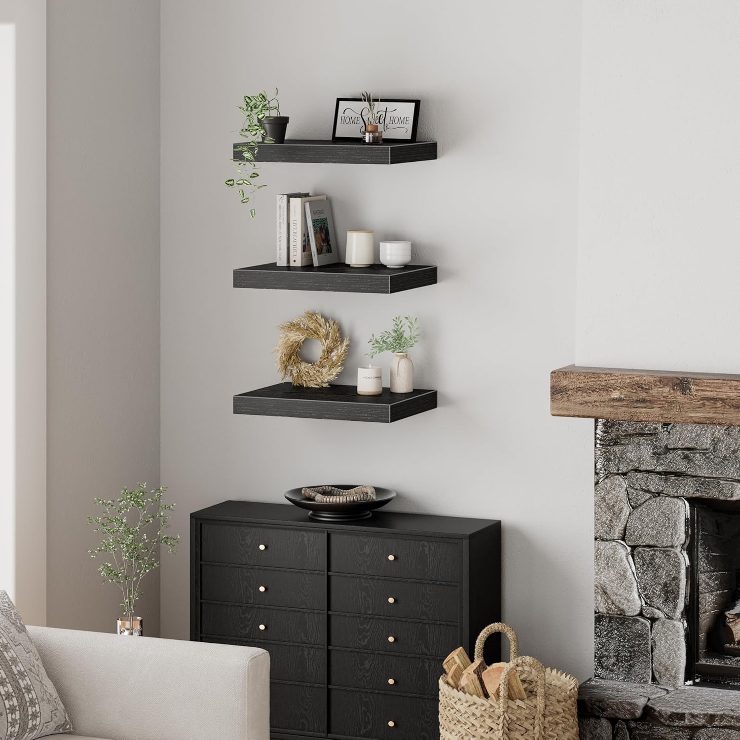 QEEIG 10 Inch Floating Shelves Set of 3 Black