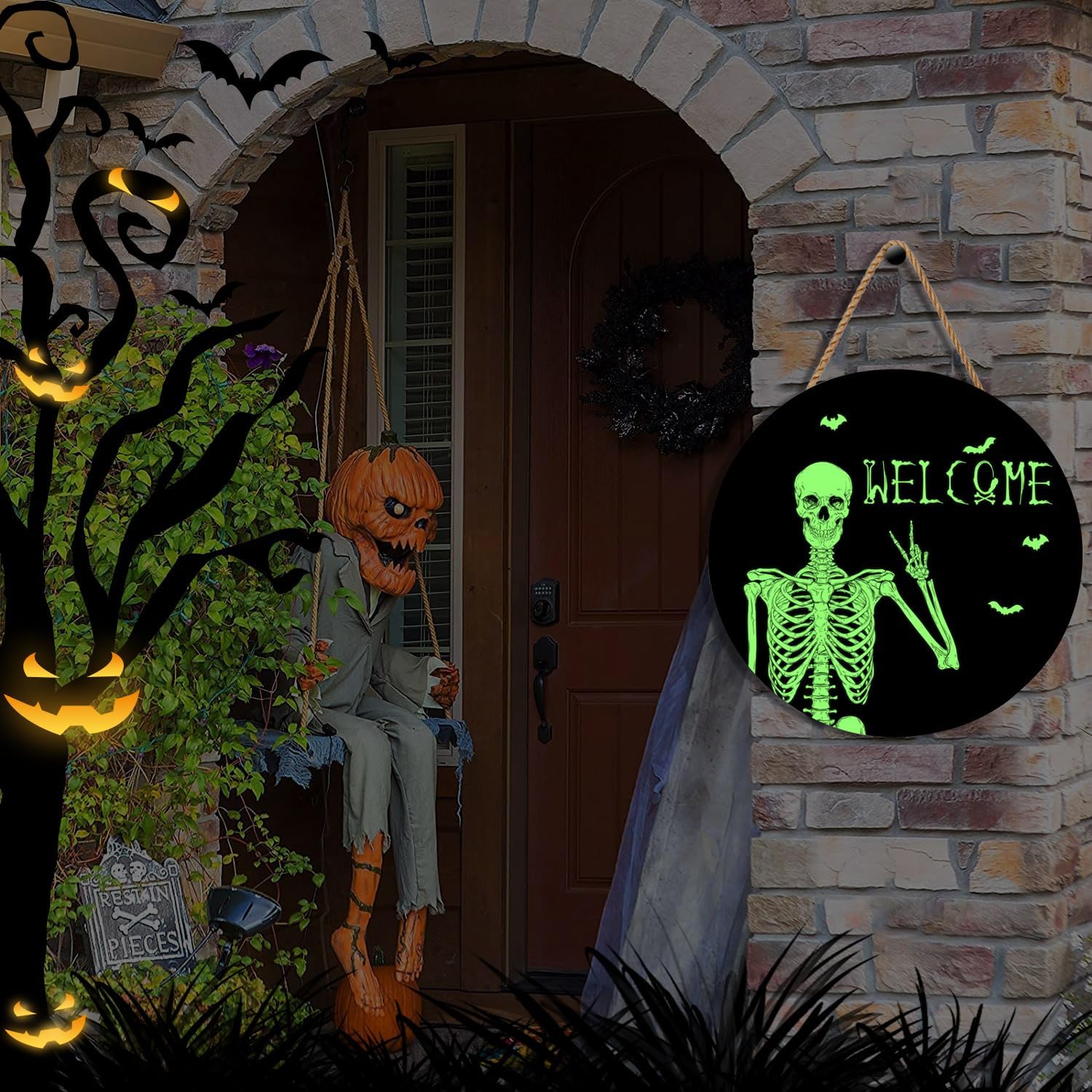 Halloween Door Wreath Skull Welcome Sign 12 Inch