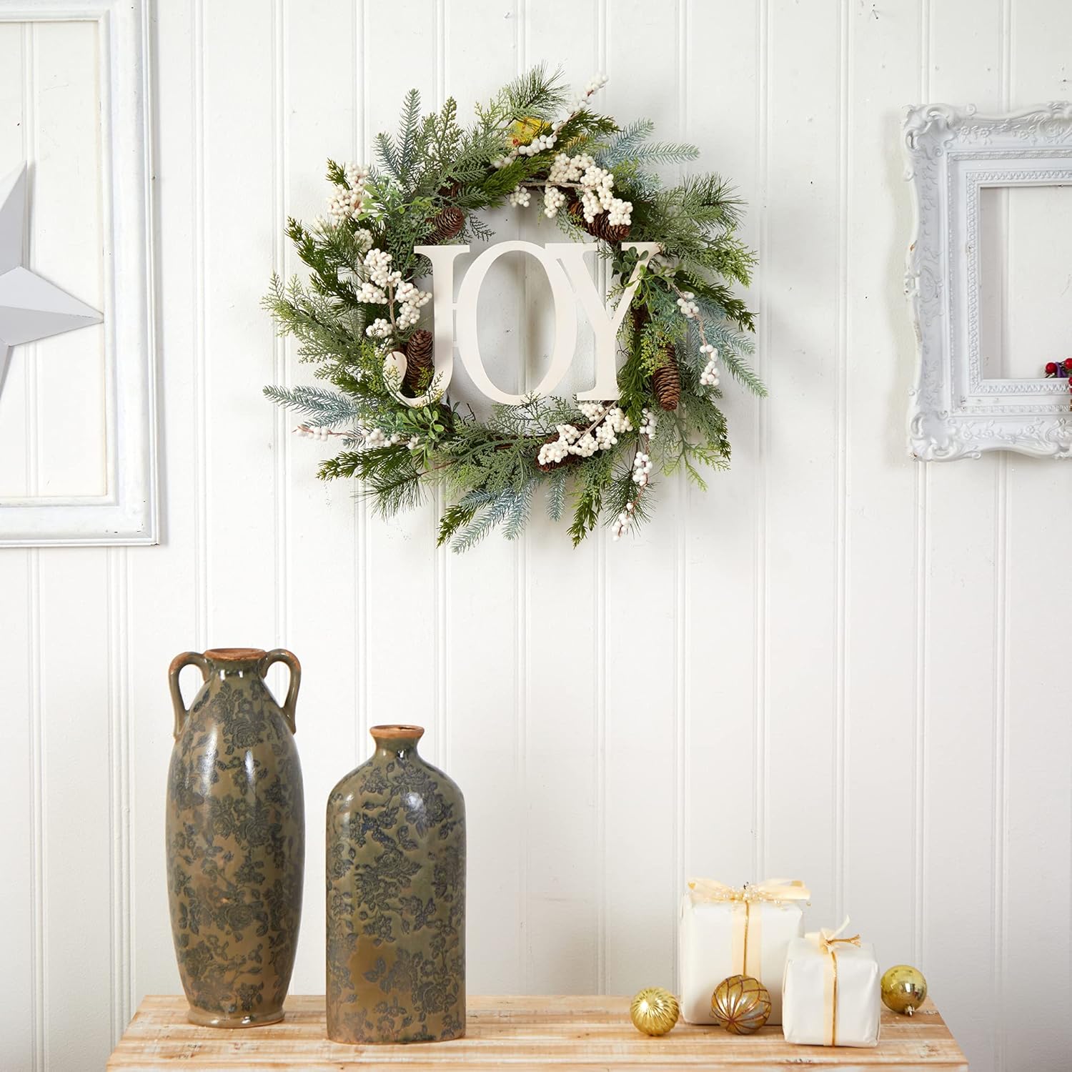 Nearly Natural 24in Christmas Joy Greenery Wreath