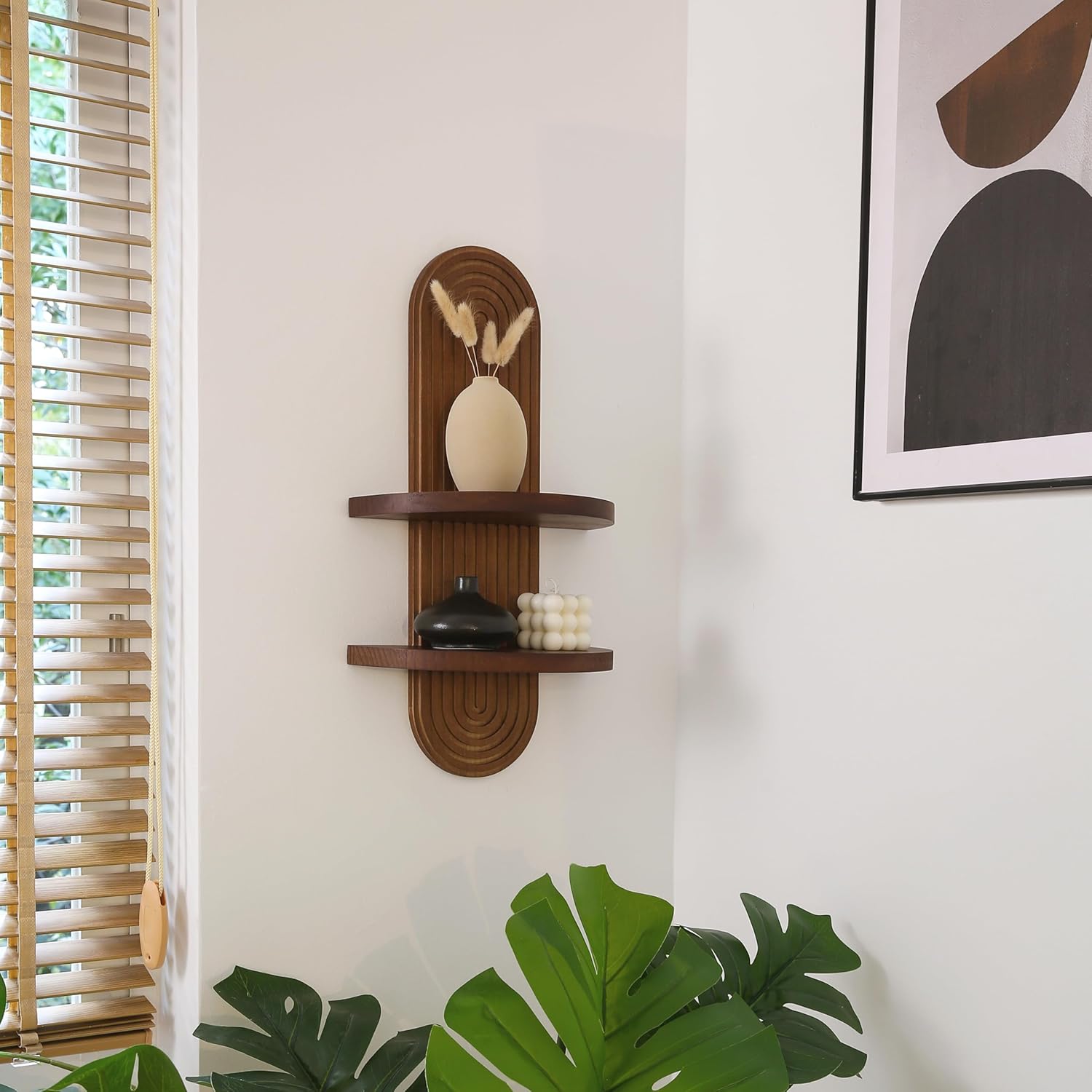 Modern Wall Shelf with Arched Wood Design Walnut