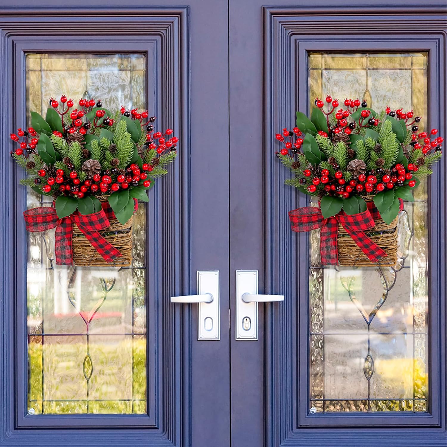 Christmas Door Wreath with Berries and Pine Cones